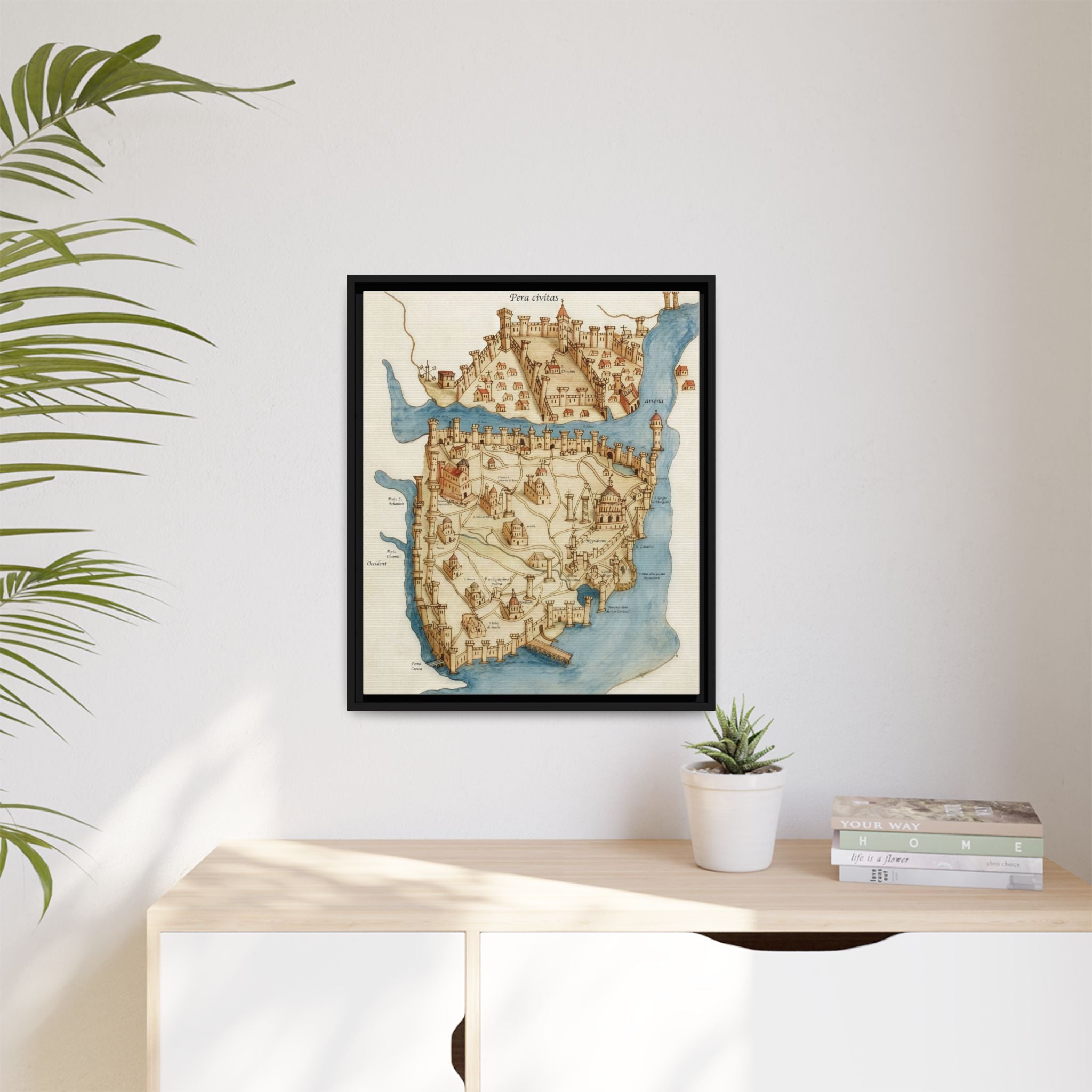 Framed Vintage Constantinople Map Canvas — Matte Nautical Wall Art