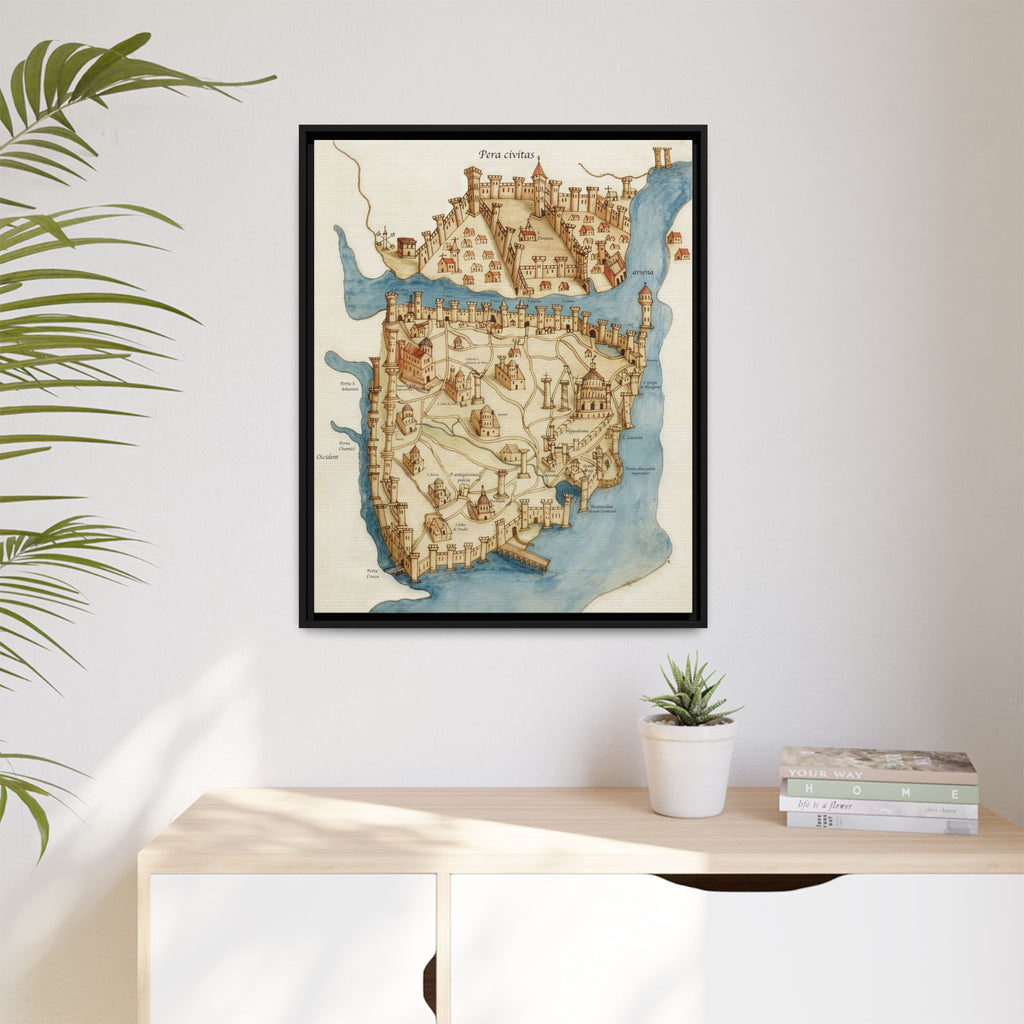 Framed Vintage Constantinople Map Canvas — Matte Nautical Wall Art