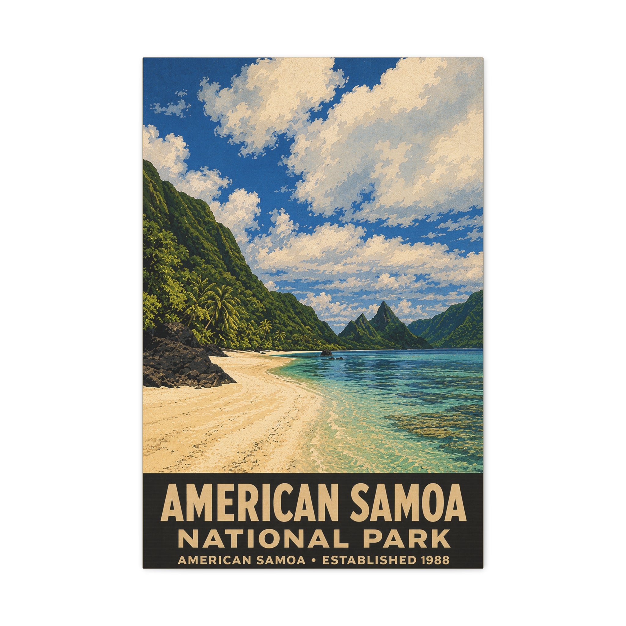 American Samoa National Park Matte Canvas Wall Art — Tropical Beach Vintage Travel Poster