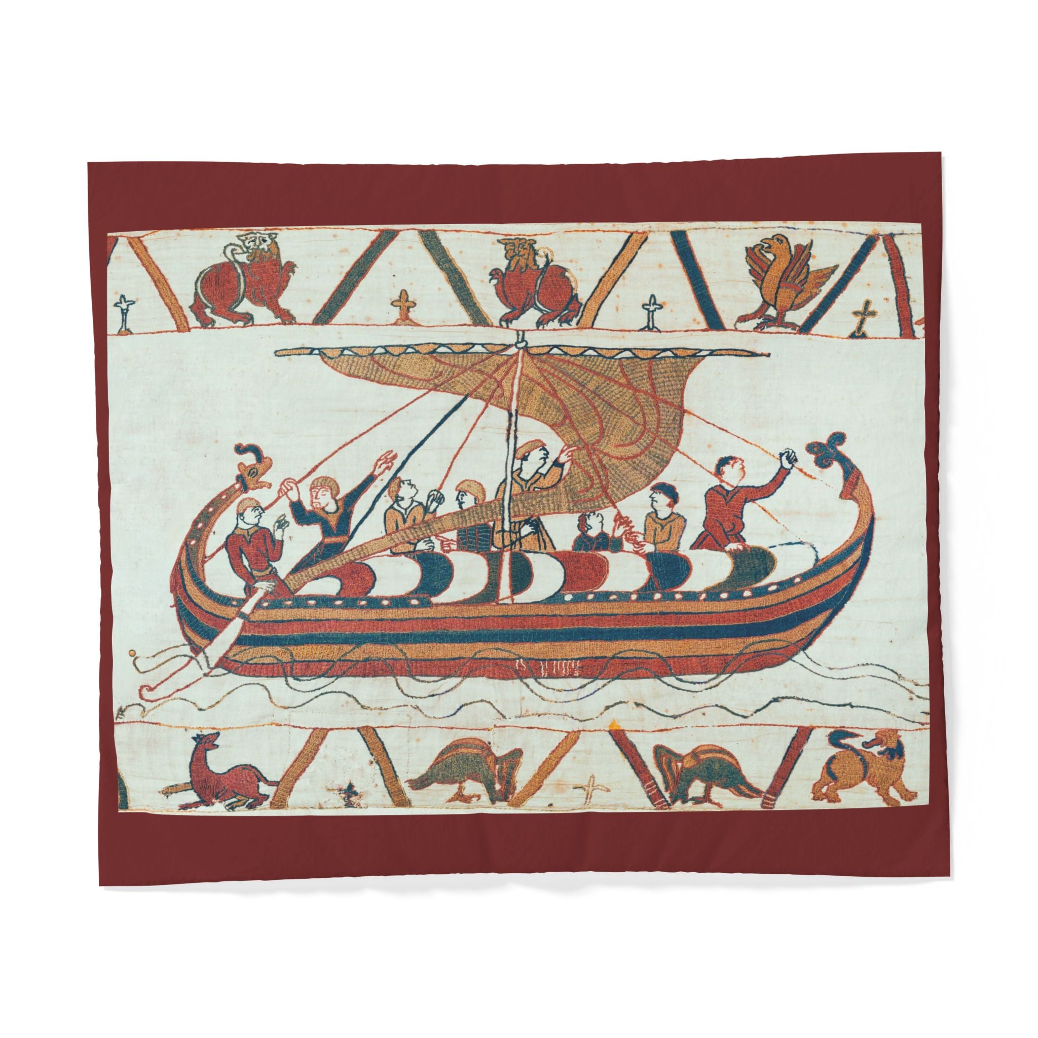 Bayeux Tapestry Norman Boat Duvet Cover | Medieval Invasion Scene