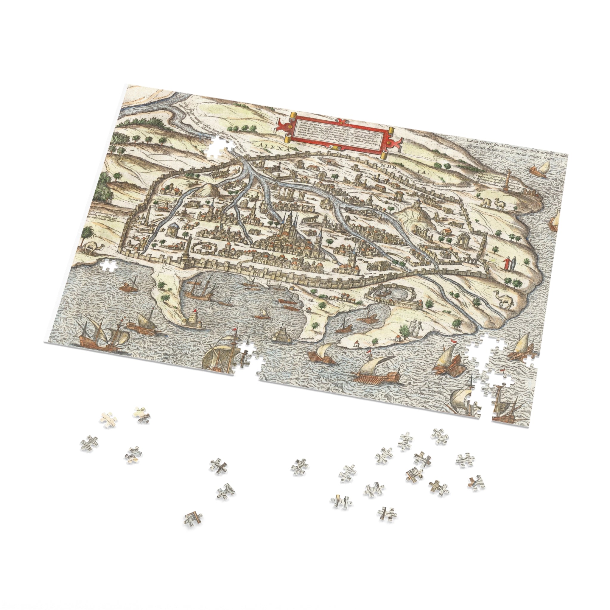 Antique 17th Century Alexandria City-View Jigsaw Puzzle with Tin