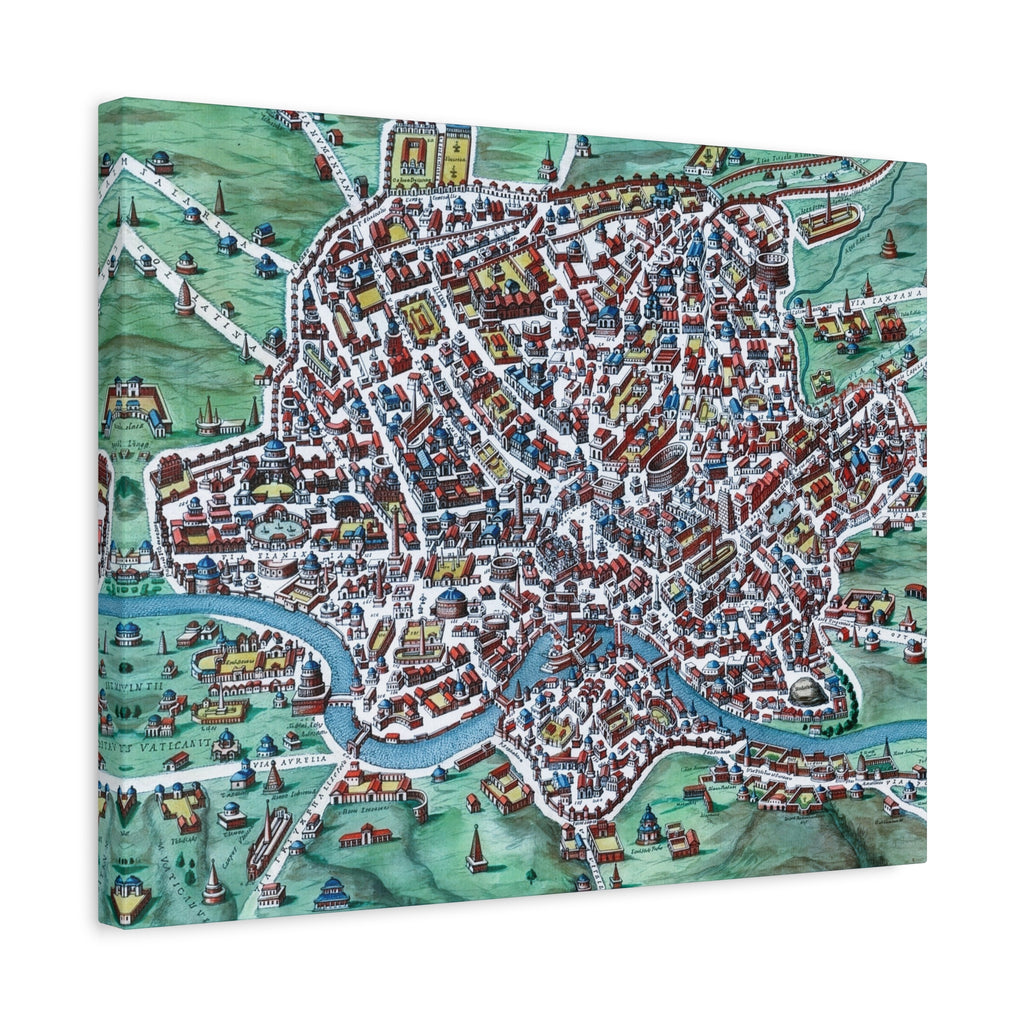 Vintage Bird's-Eye Map of Ancient Rome Matte Canvas