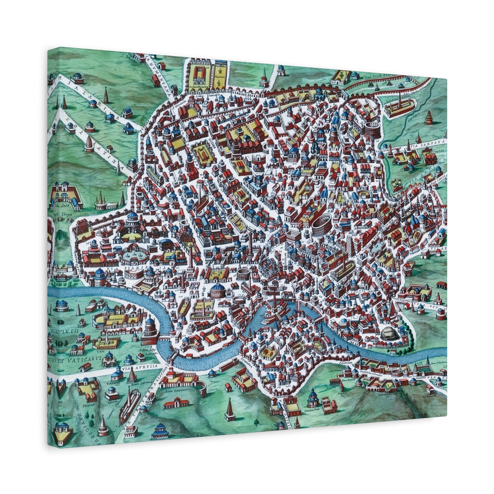 Vintage Bird's-Eye Map of Ancient Rome Matte Canvas