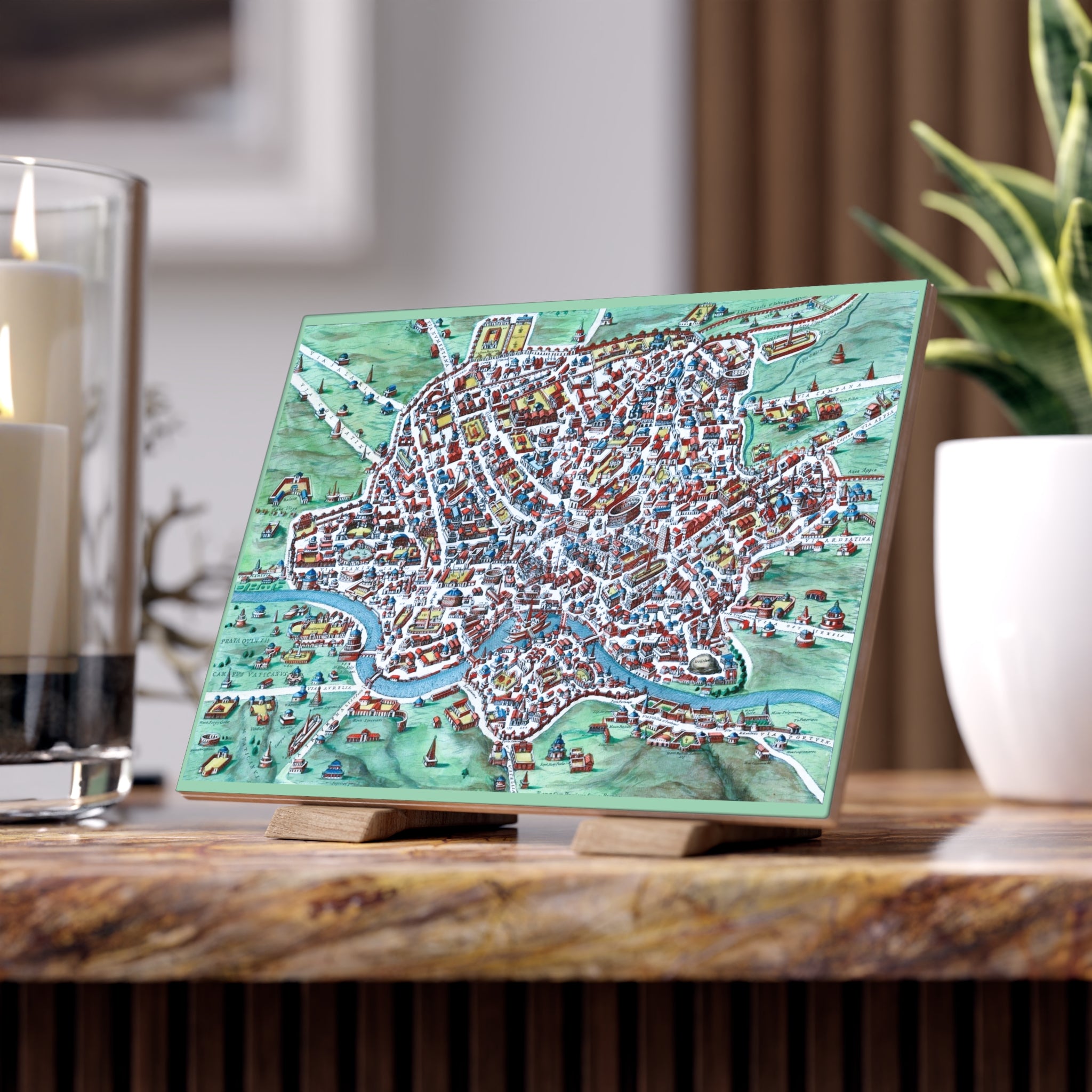 Ancient Rome Illustrated City Map Ceramic Photo Tile