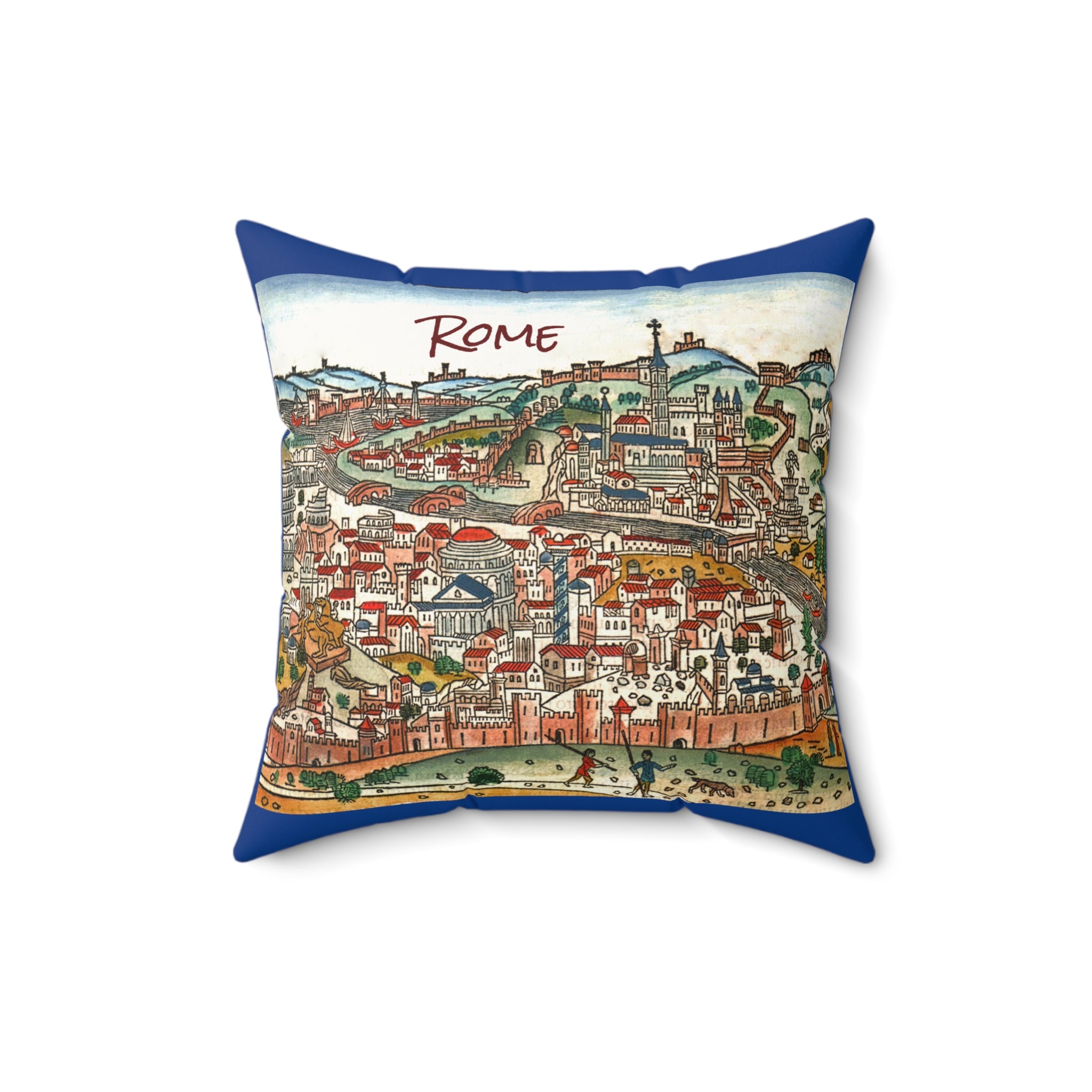 Rome (Roma) Antique-Style City View Pillow | Faux Suede Square Pillow