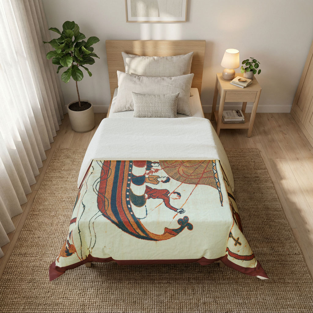 Bayeux Tapestry Norman Boat Duvet Cover | Medieval Invasion Scene