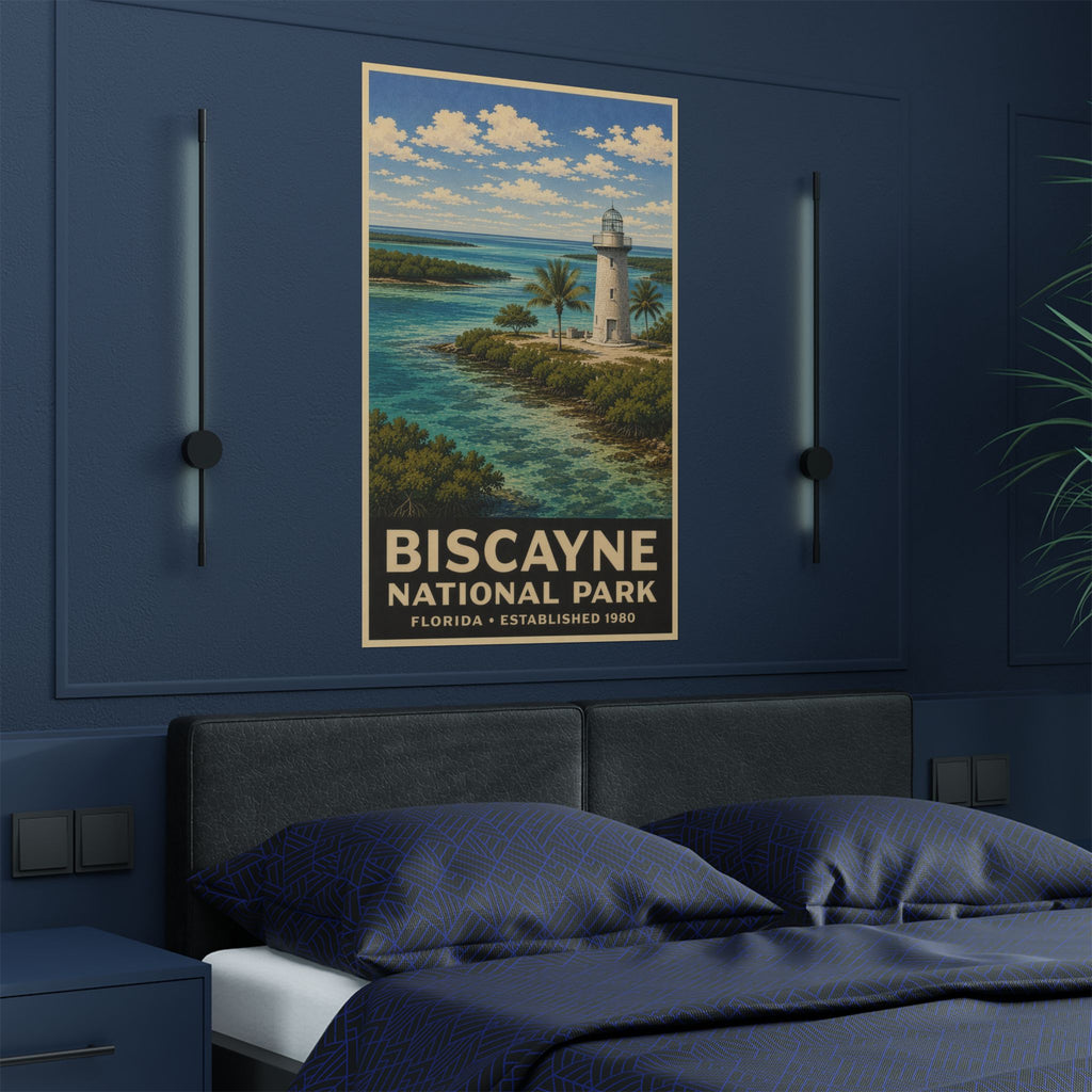 Biscayne National Park Lighthouse Poster — Vintage Florida Travel Print (300gsm)