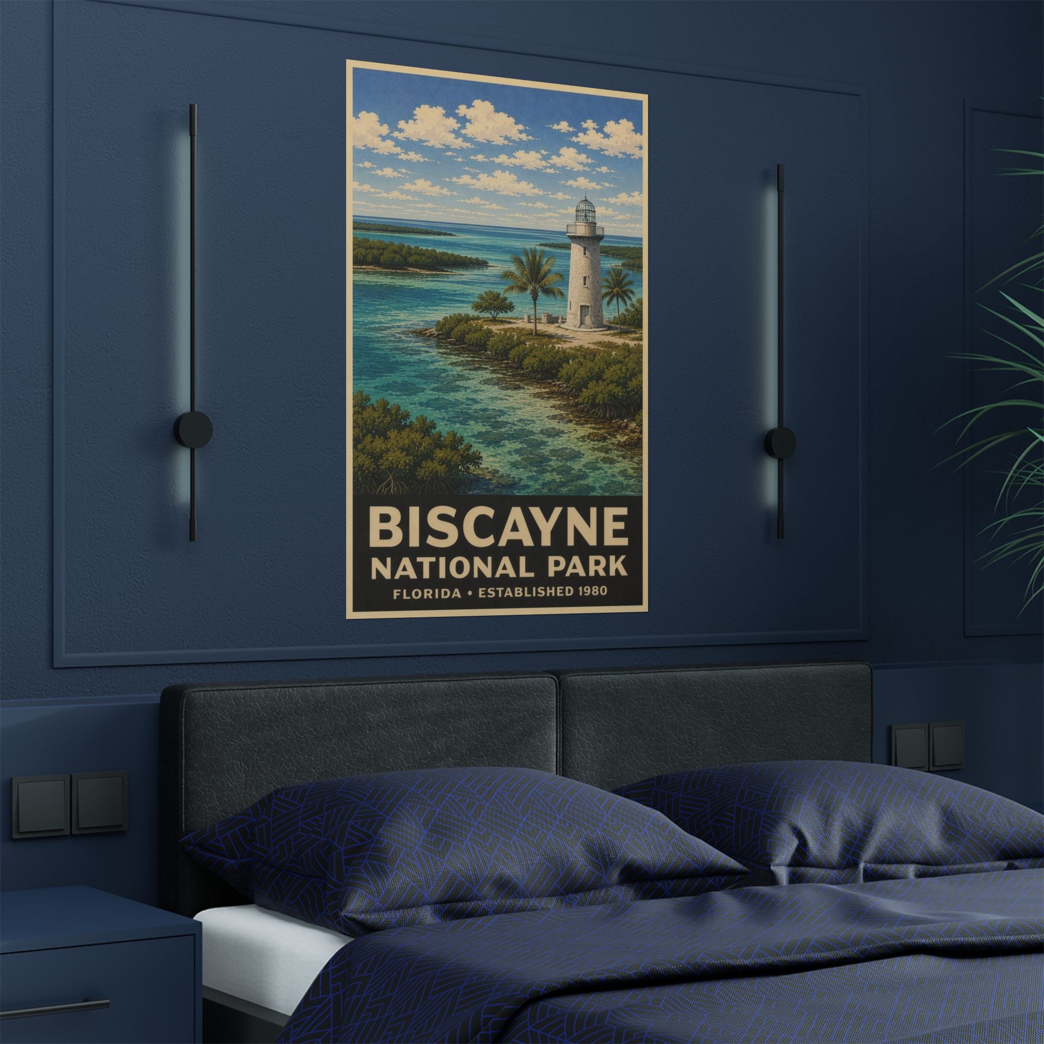 Biscayne National Park Lighthouse Poster — Vintage Florida Travel Print (300gsm)