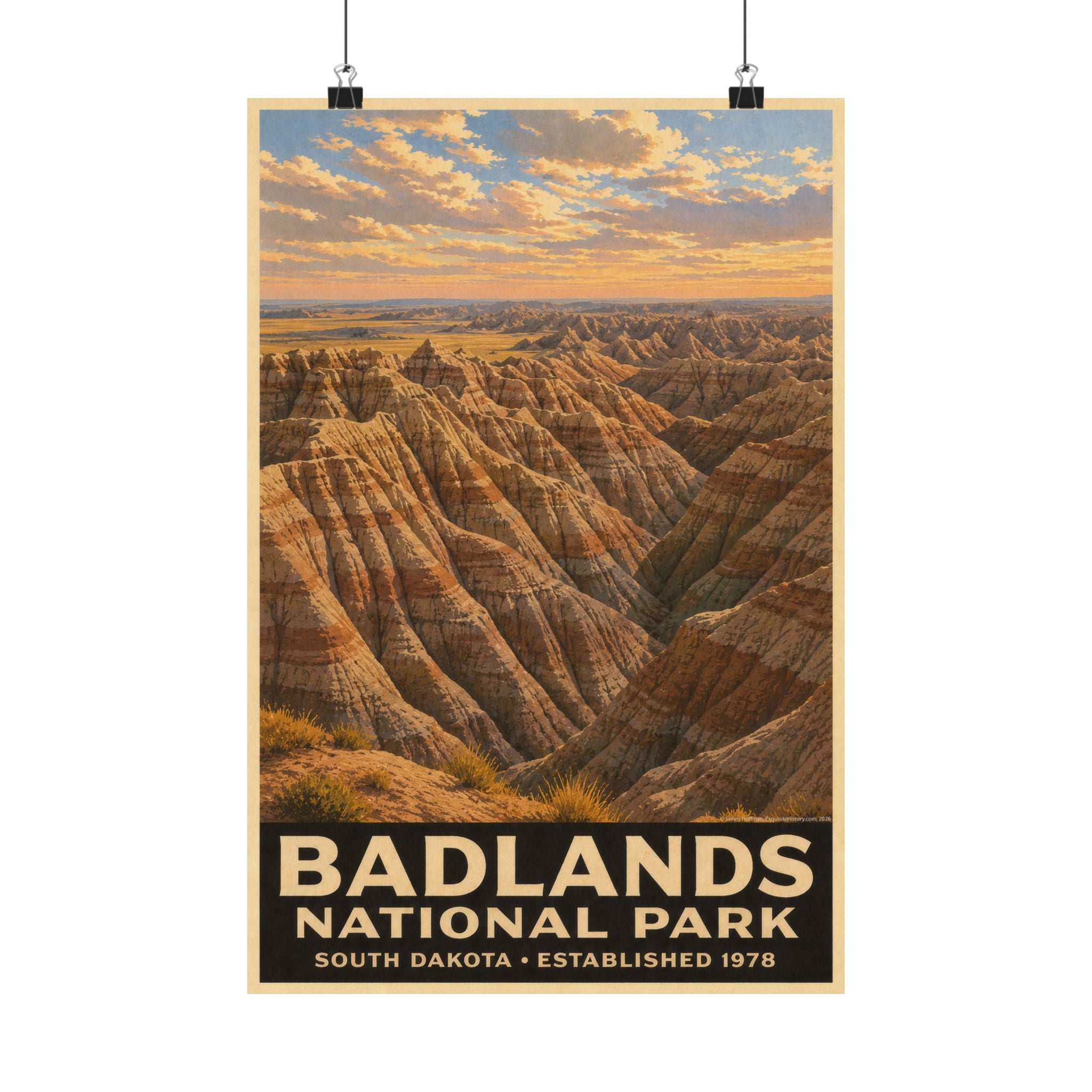 Badlands National Park Satin Poster — Vintage Travel Wall Art (300gsm)