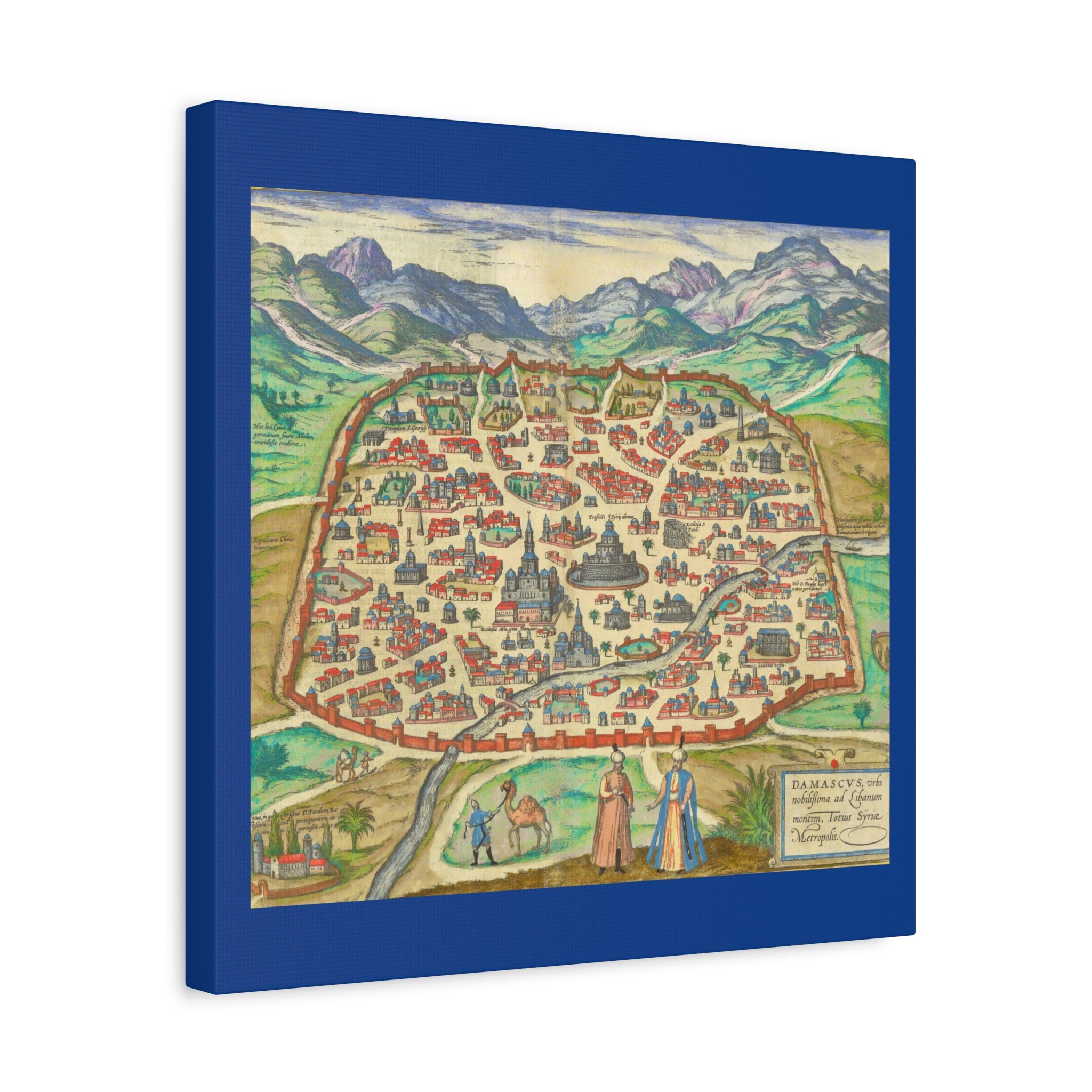 Antique Damascus Syria Birdseye City Map Matte Canvas