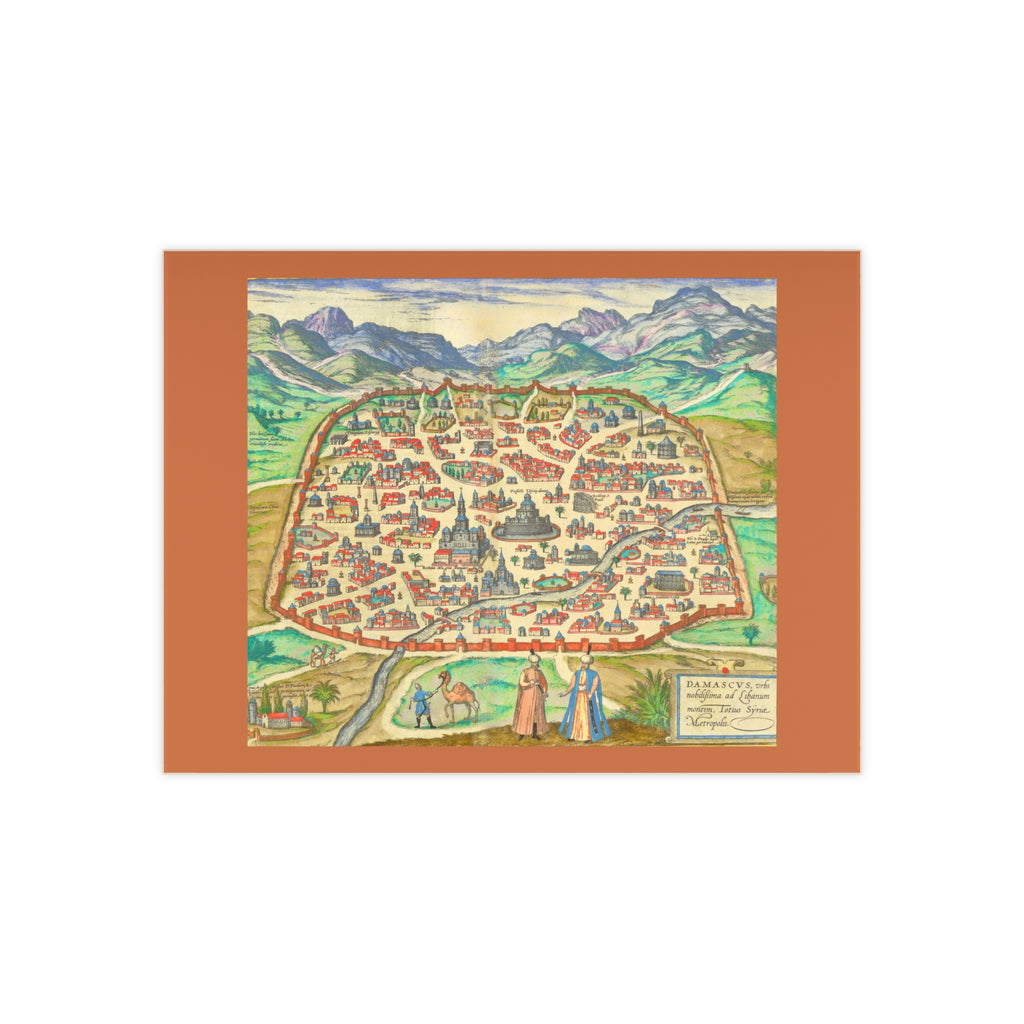 Antique Damascus Syria Birdseye Map Ceramic Tile | Historic Map Wall Tile