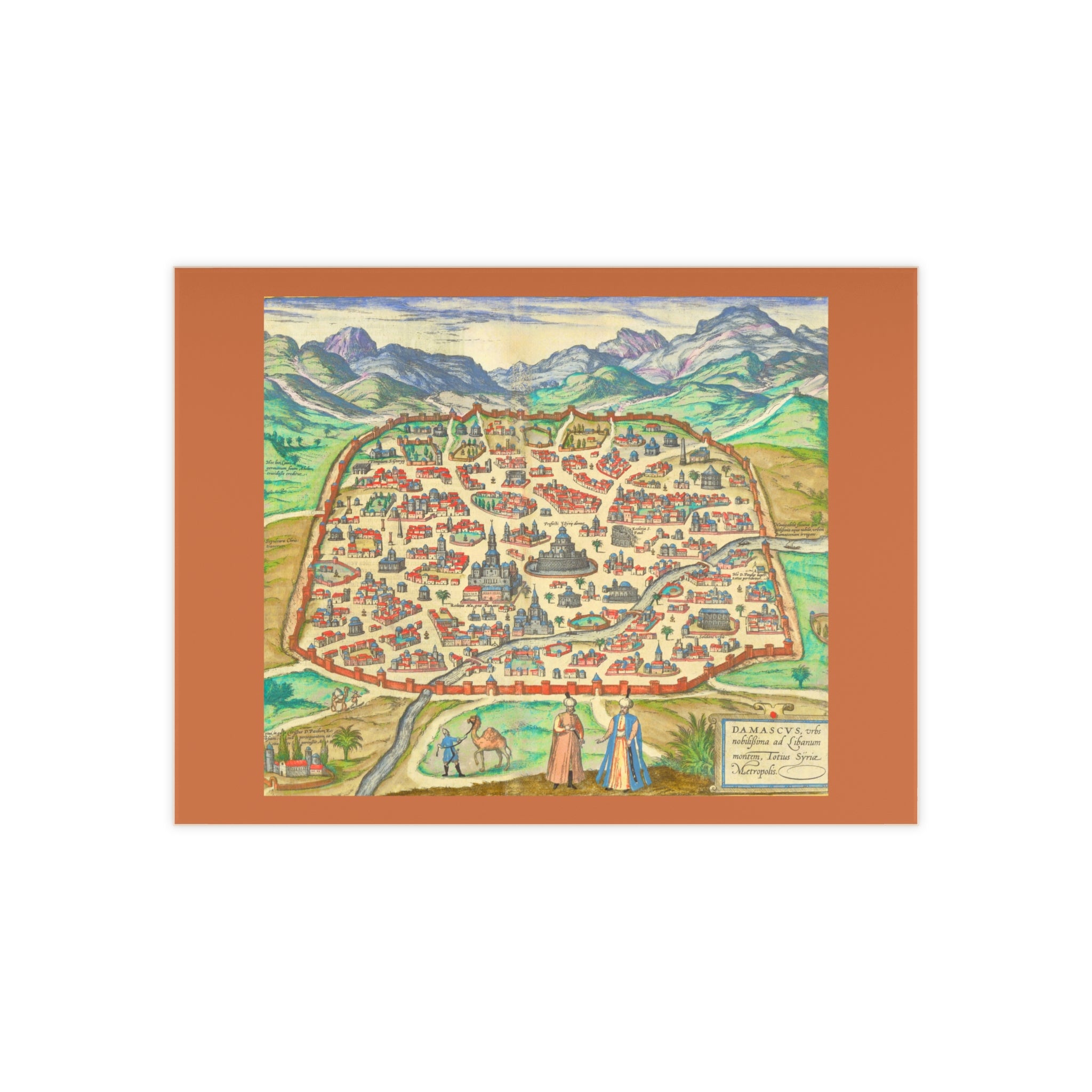 Antique Damascus Syria Birdseye Map Ceramic Tile | Historic Map Wall Tile