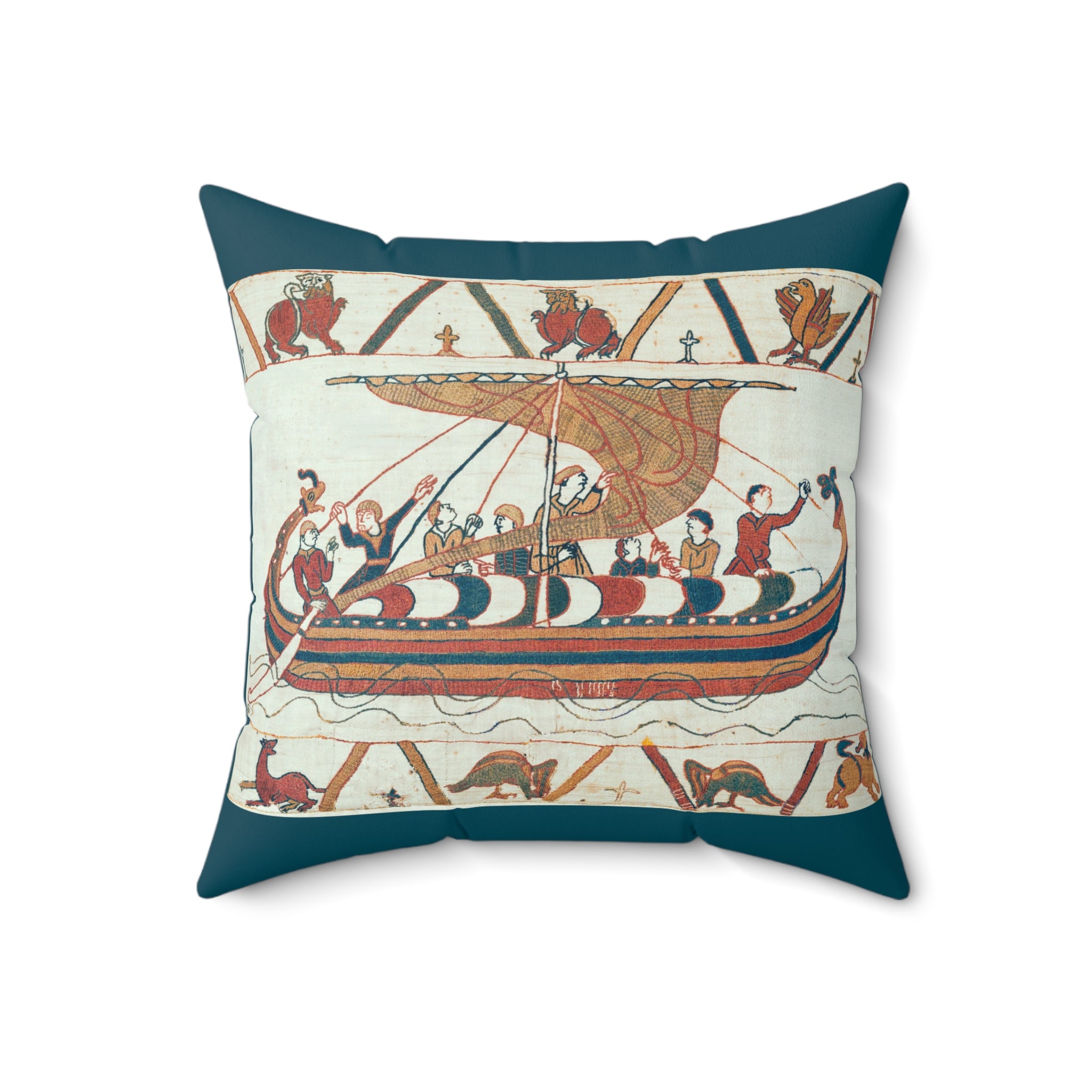 Bayeux Tapestry Battle of Hastings Faux Suede Square Pillow | Medieval Norman Invasion