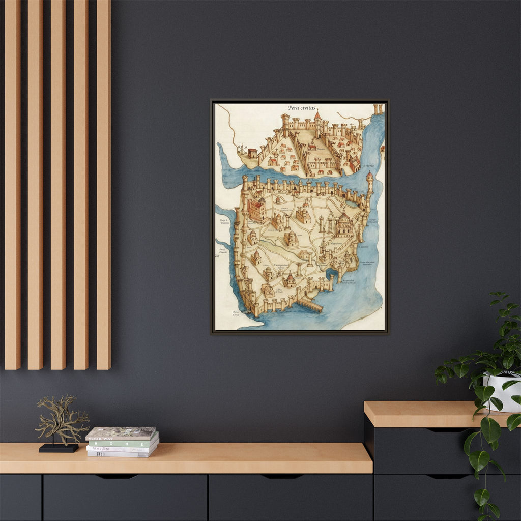 Framed Vintage Constantinople Map Canvas — Matte Nautical Wall Art
