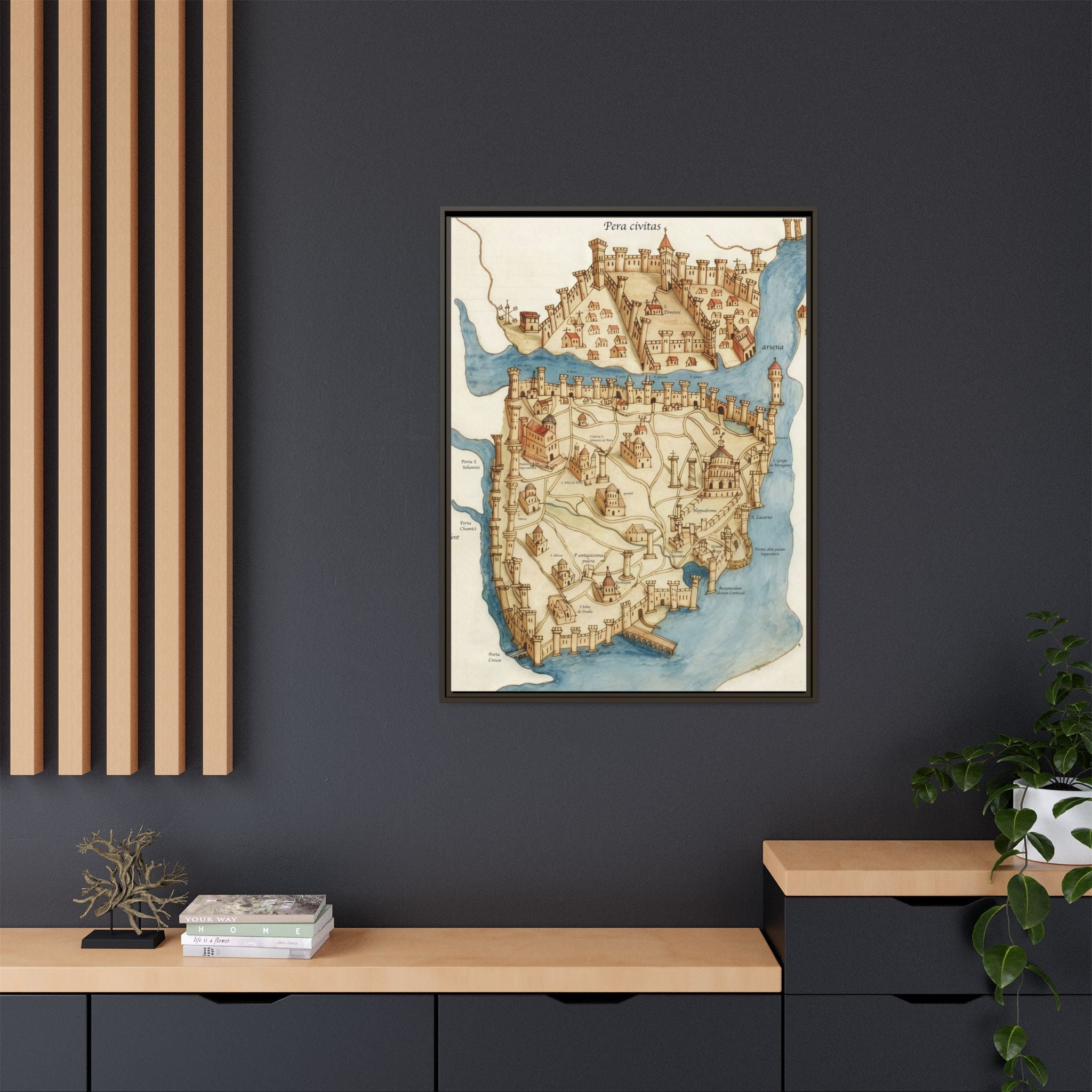 Framed Vintage Constantinople Map Canvas — Matte Nautical Wall Art