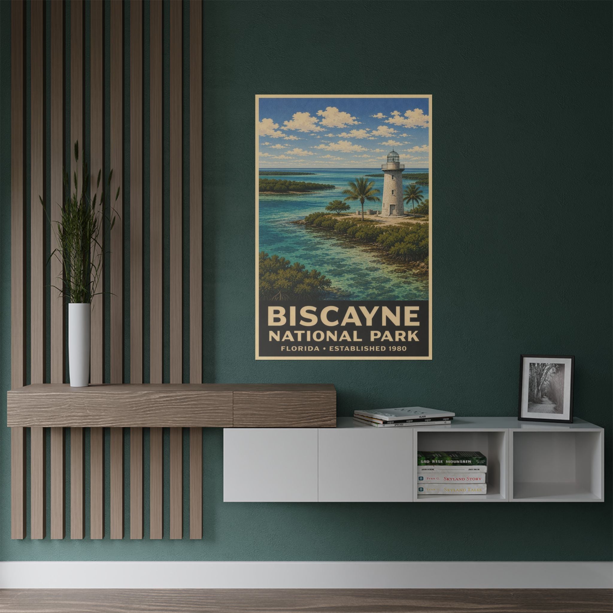 Biscayne National Park Lighthouse Poster — Vintage Florida Travel Print (300gsm)