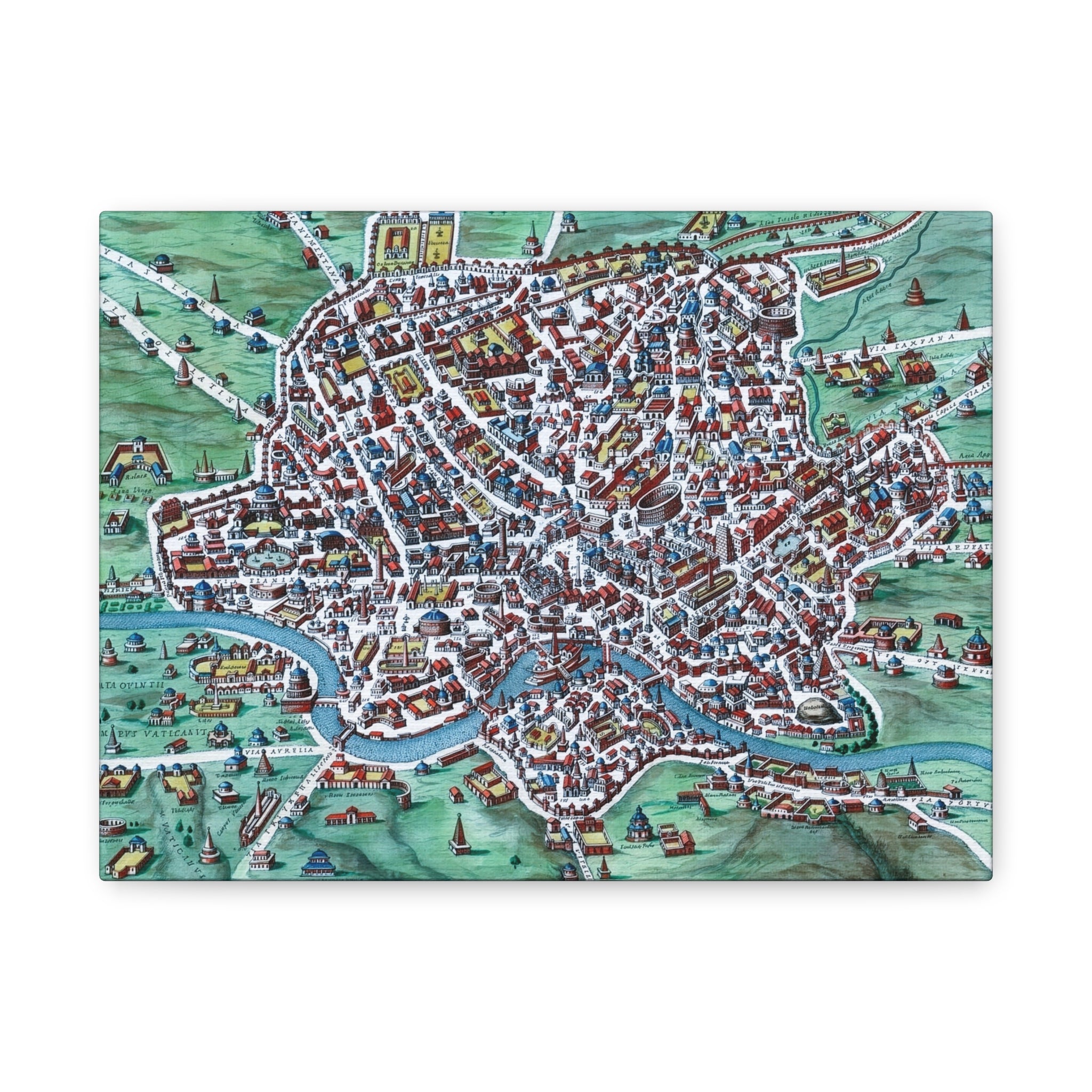 Vintage Bird's-Eye Map of Ancient Rome Matte Canvas