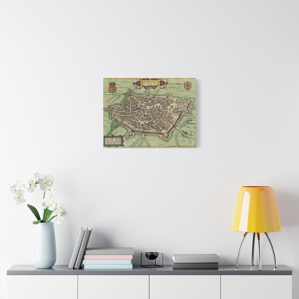 Vintage Cambrai City Map Matte Stretched Canvas Wall Art