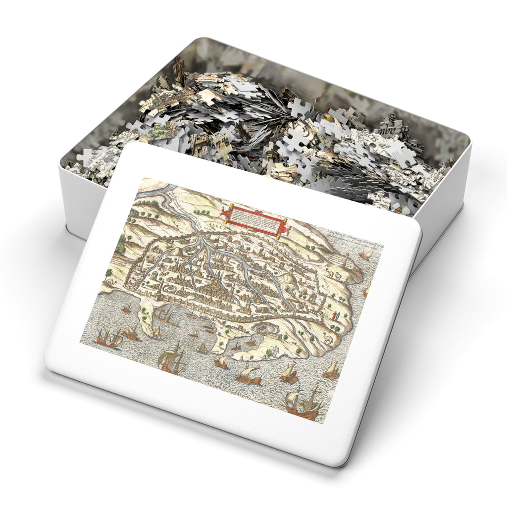 Antique 17th Century Alexandria City-View Jigsaw Puzzle with Tin