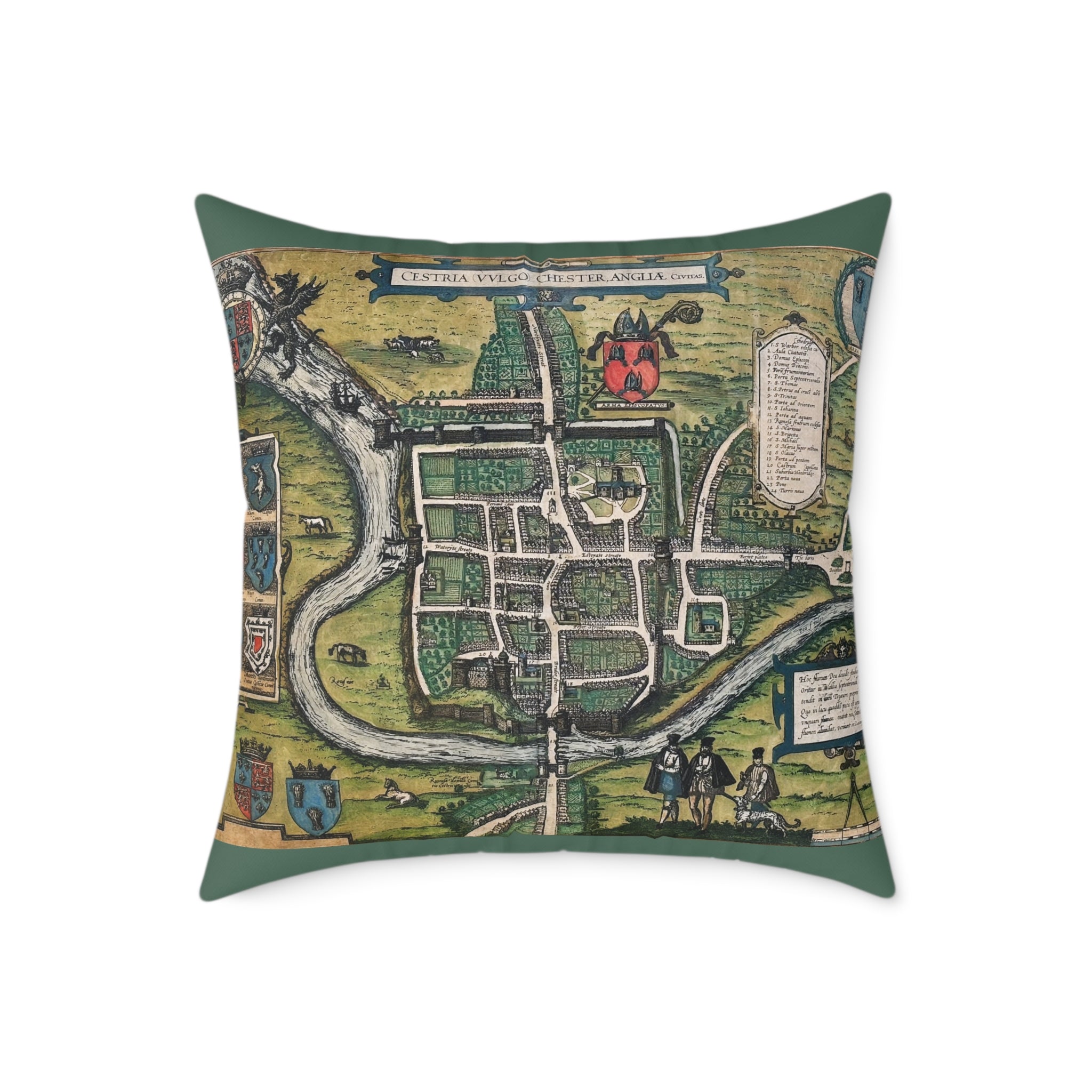 Chester, England by Braun and Hogenberg Antique Map Pillow