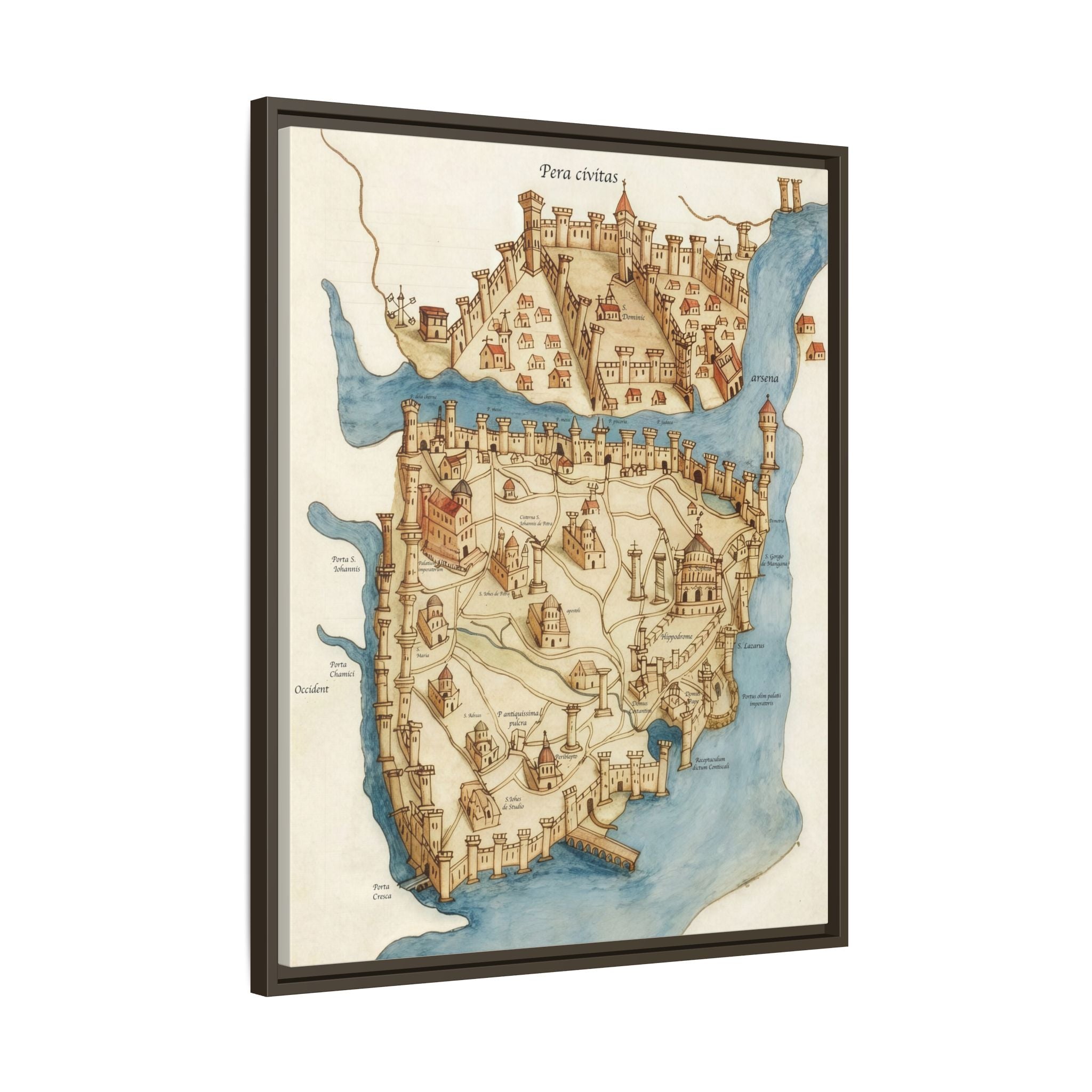 Framed Vintage Constantinople Map Canvas — Matte Nautical Wall Art