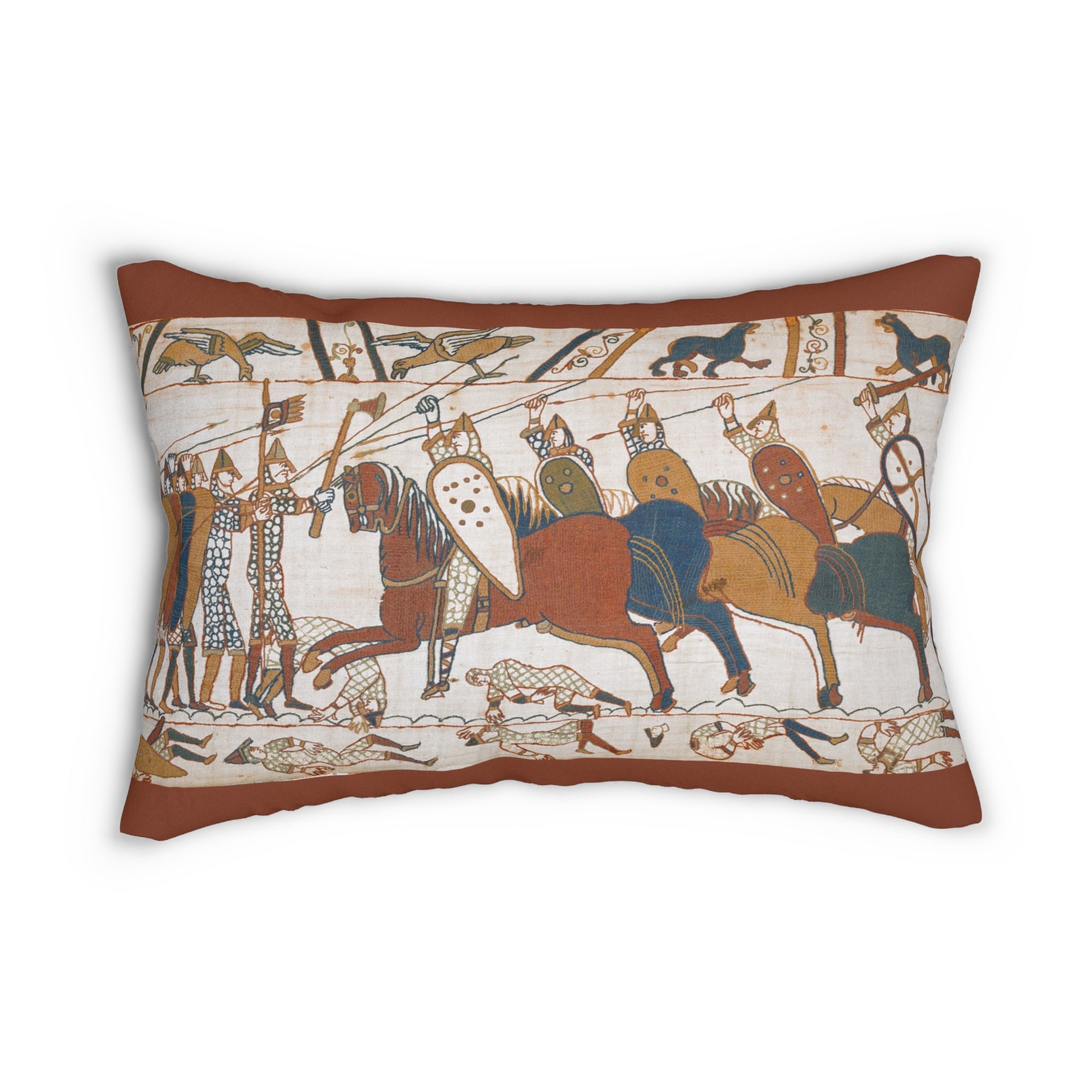 Bayeux Tapestry Cavalry Charge Pillow — Medieval Knight Horse Scene Decorative Pillow