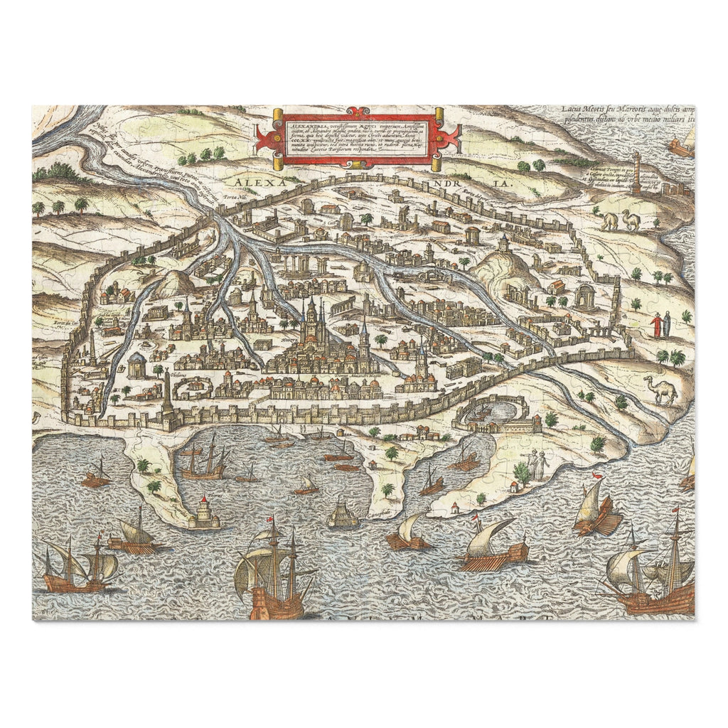 Antique 17th Century Alexandria City-View Jigsaw Puzzle with Tin