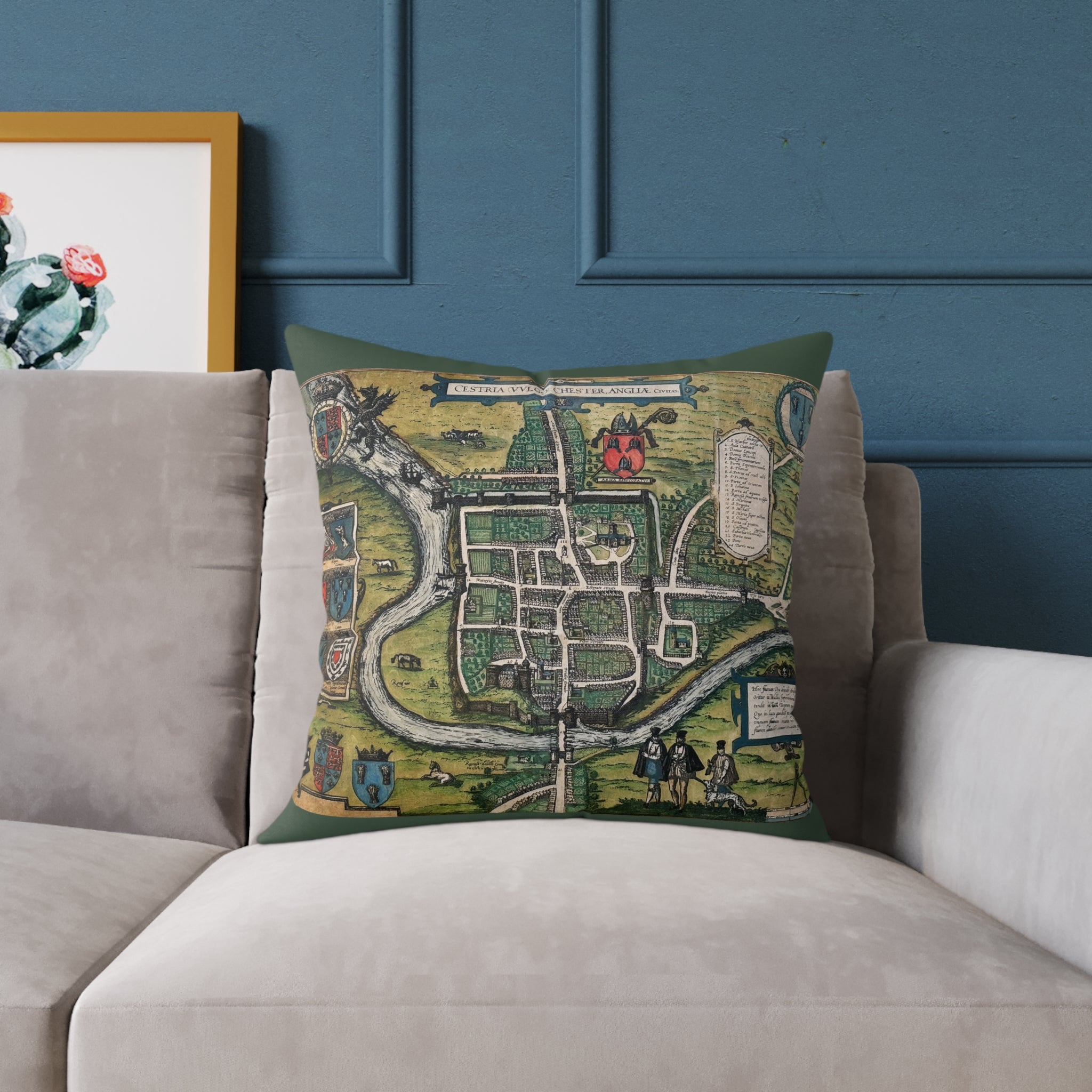Chester, England by Braun and Hogenberg Antique Map Pillow