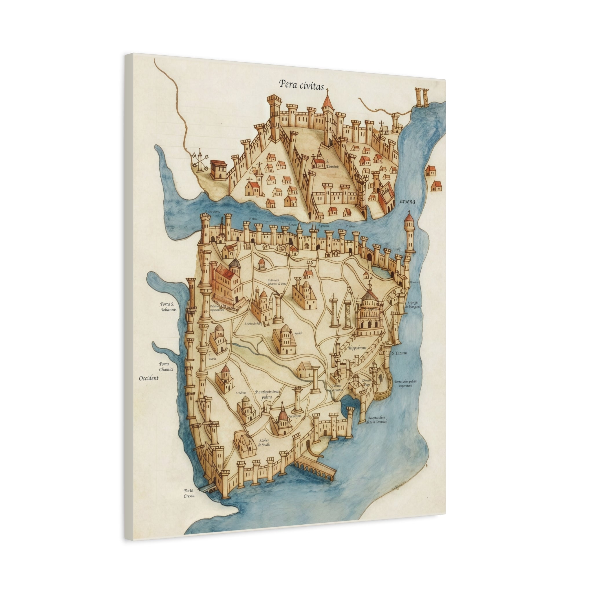 Medieval Constantinople City Map Canvas Print — Vintage Map Wall Art