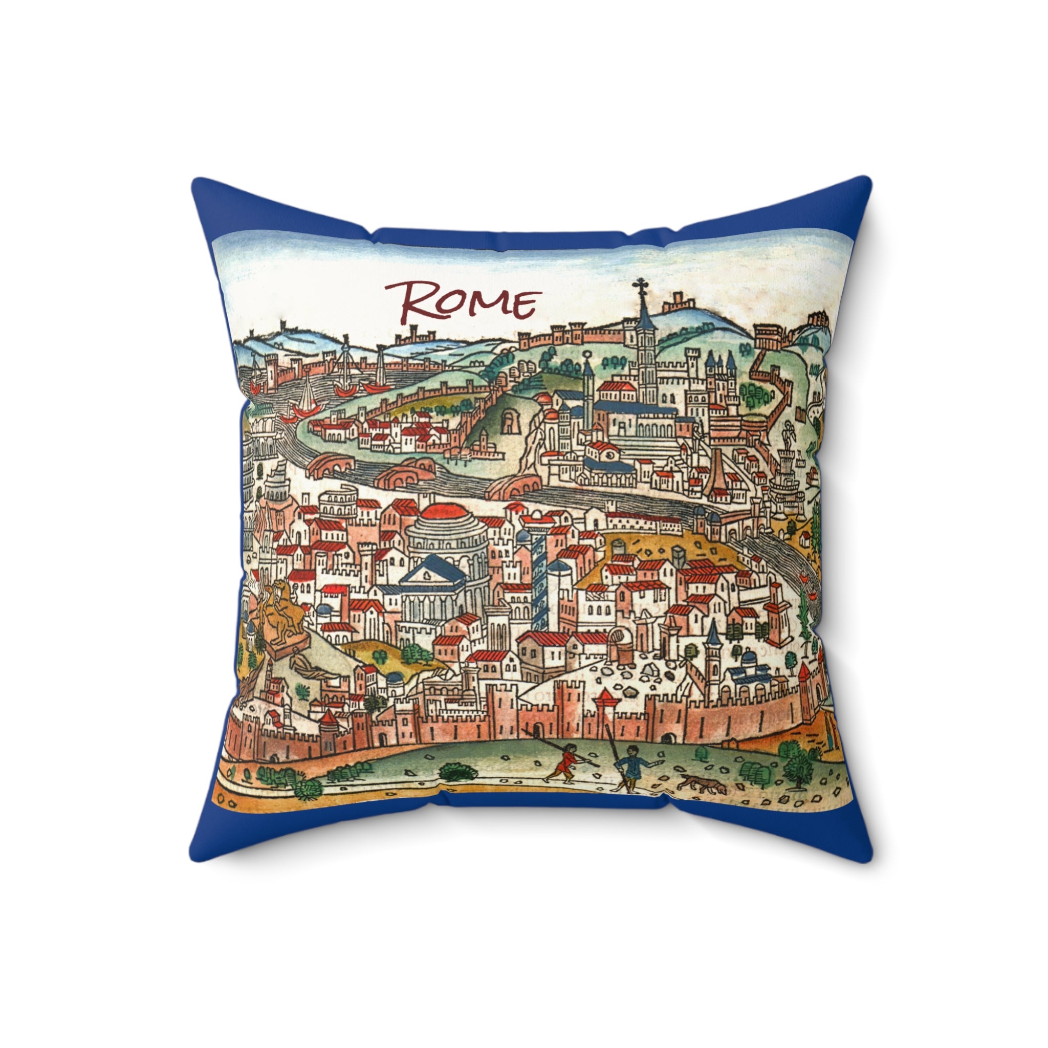 Rome (Roma) Antique-Style City View Pillow | Faux Suede Square Pillow