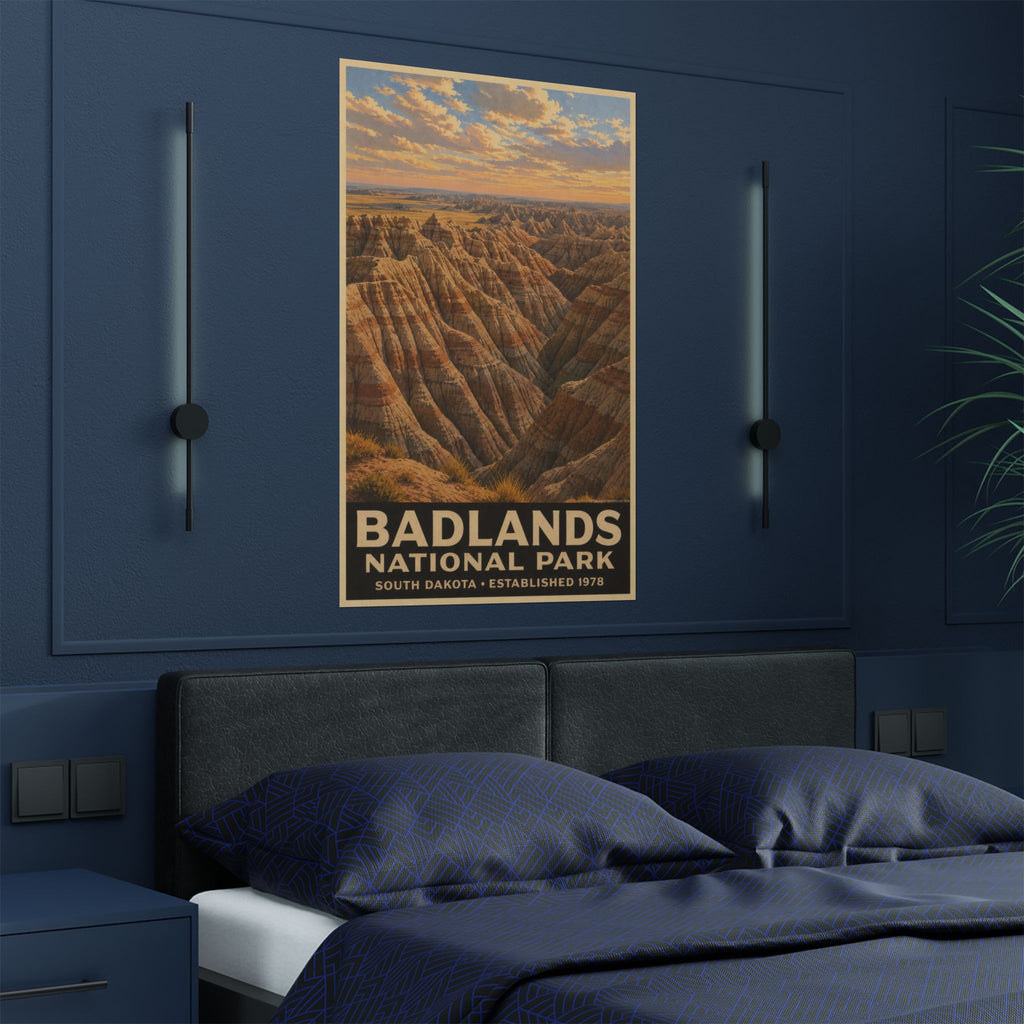 Badlands National Park Satin Poster — Vintage Travel Wall Art (300gsm)