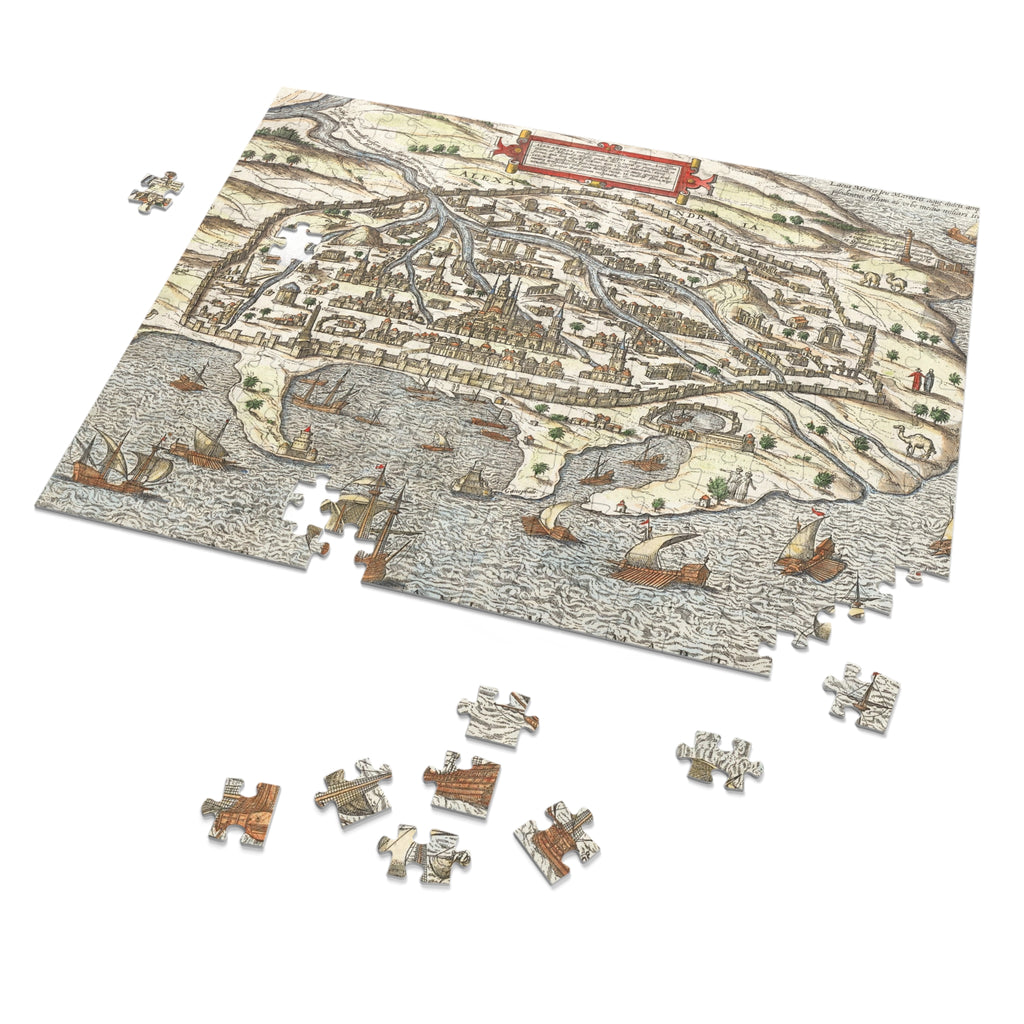 Antique 17th Century Alexandria City-View Jigsaw Puzzle with Tin