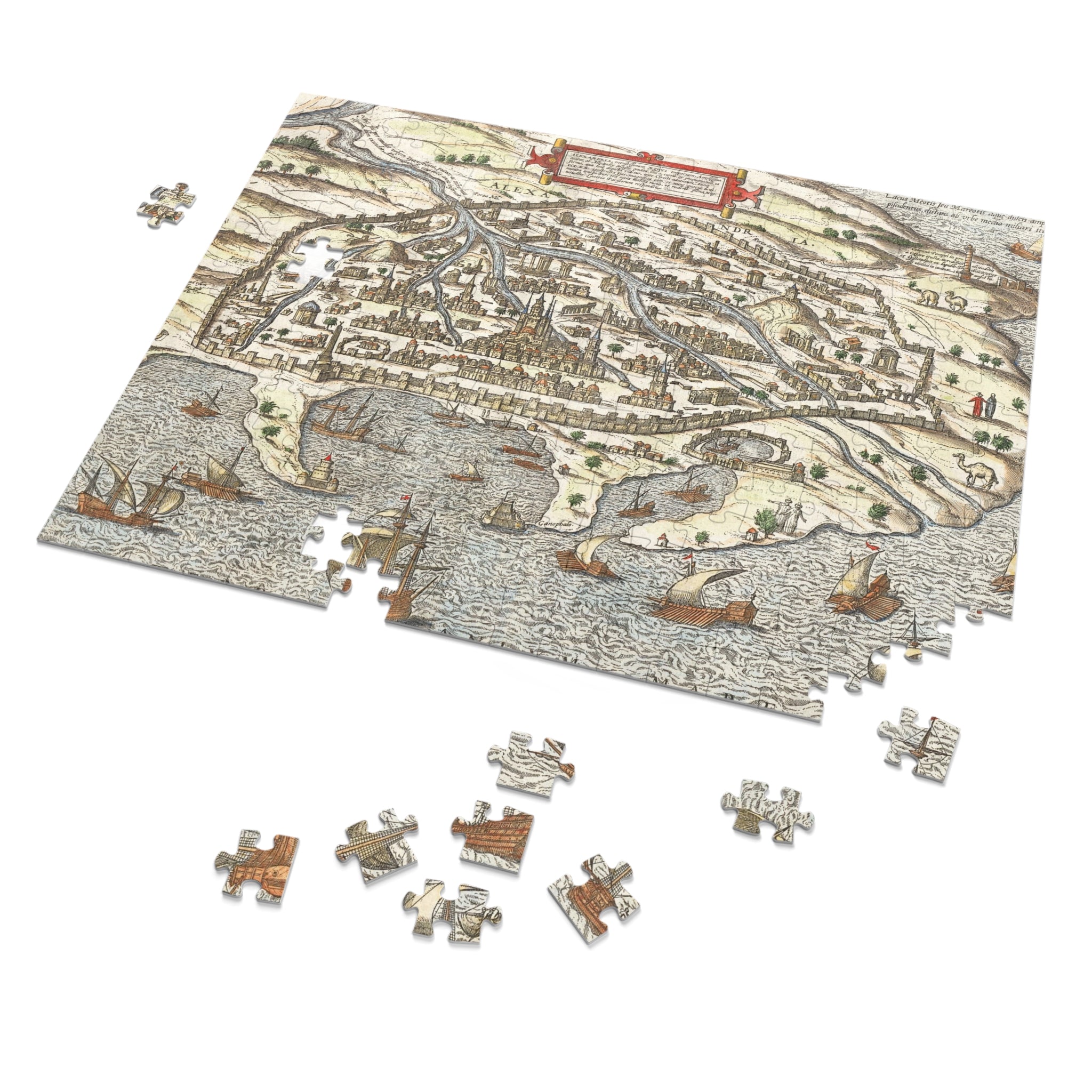 Antique 17th Century Alexandria City-View Jigsaw Puzzle with Tin