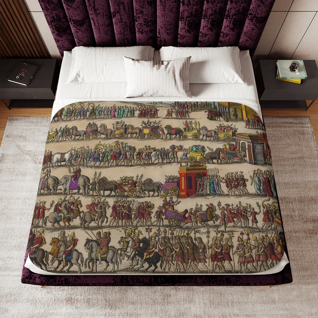 Roman Triumph Procession Hand-Colored Engraving Sherpa Blanket | Classical Art Throw