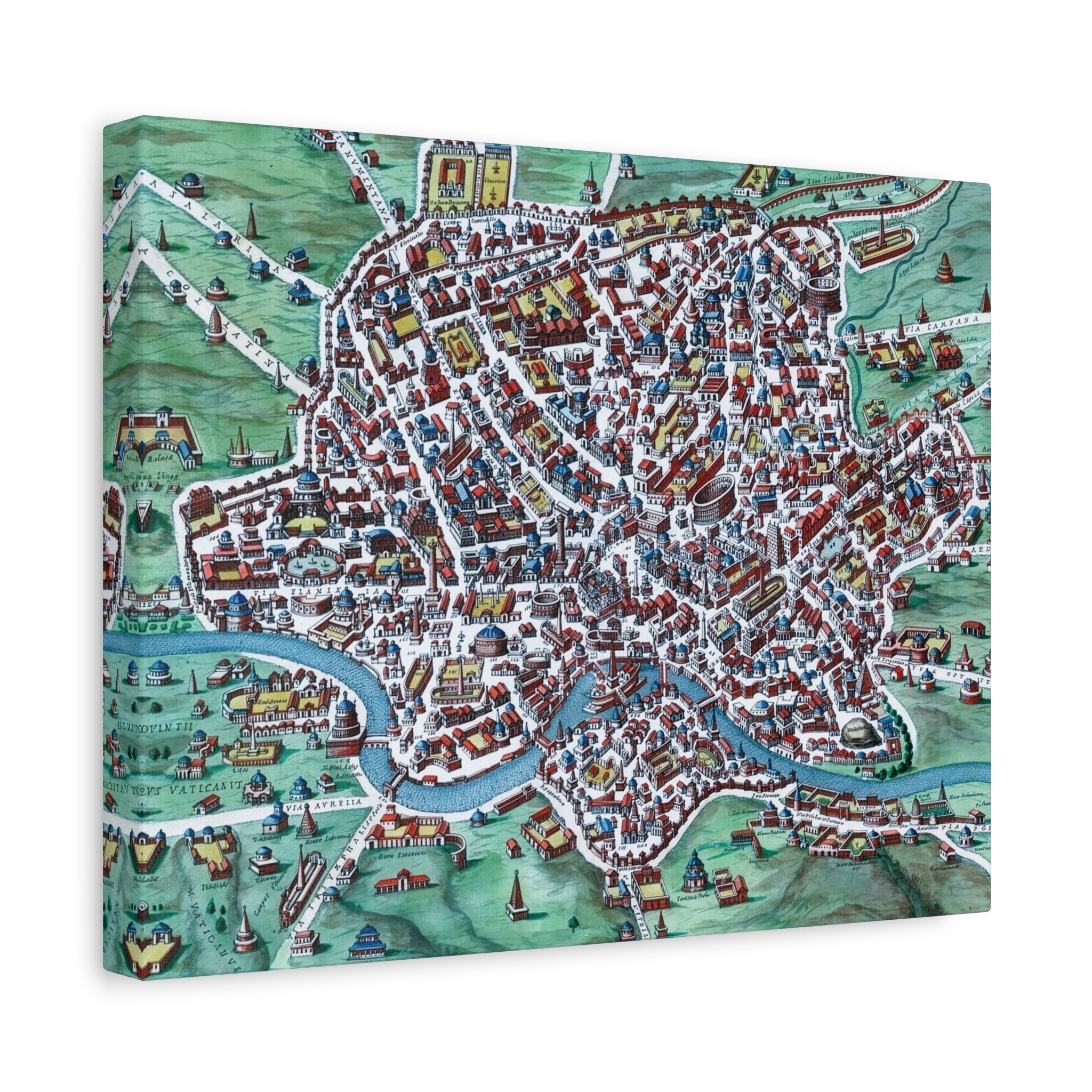 Vintage Bird's-Eye Map of Ancient Rome Matte Canvas