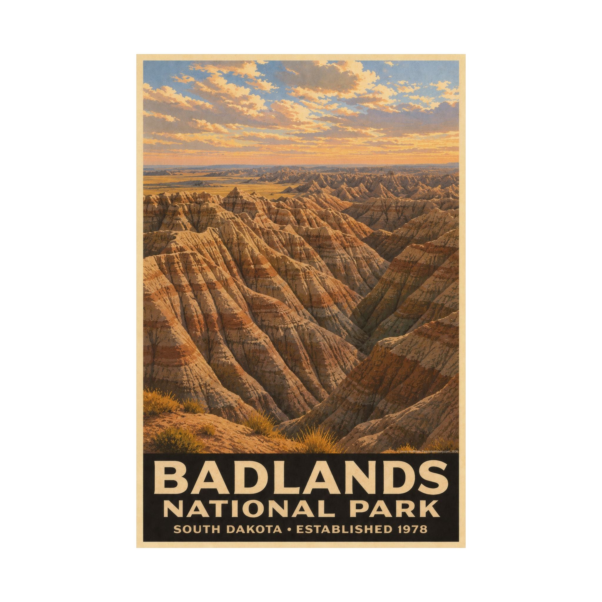 Badlands National Park Satin Poster — Vintage Travel Wall Art (300gsm)
