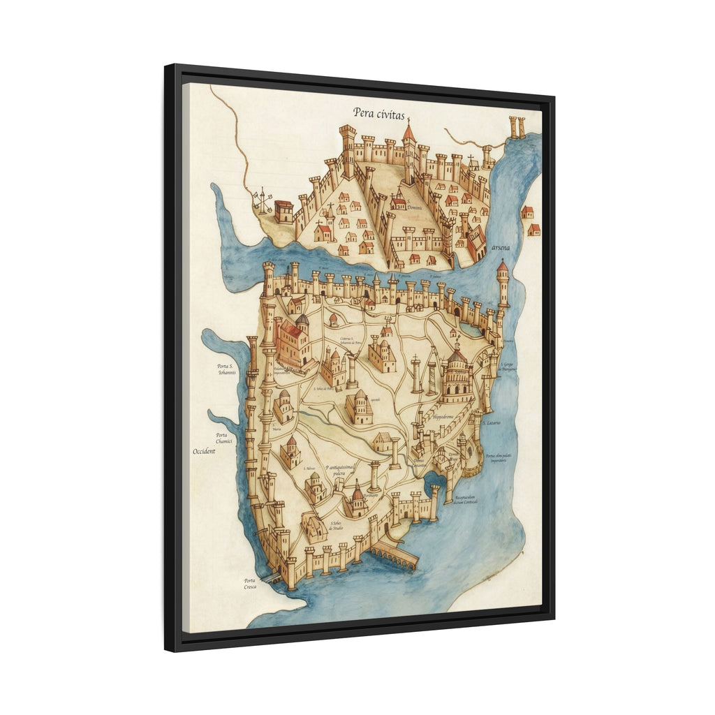 Framed Vintage Constantinople Map Canvas — Matte Nautical Wall Art