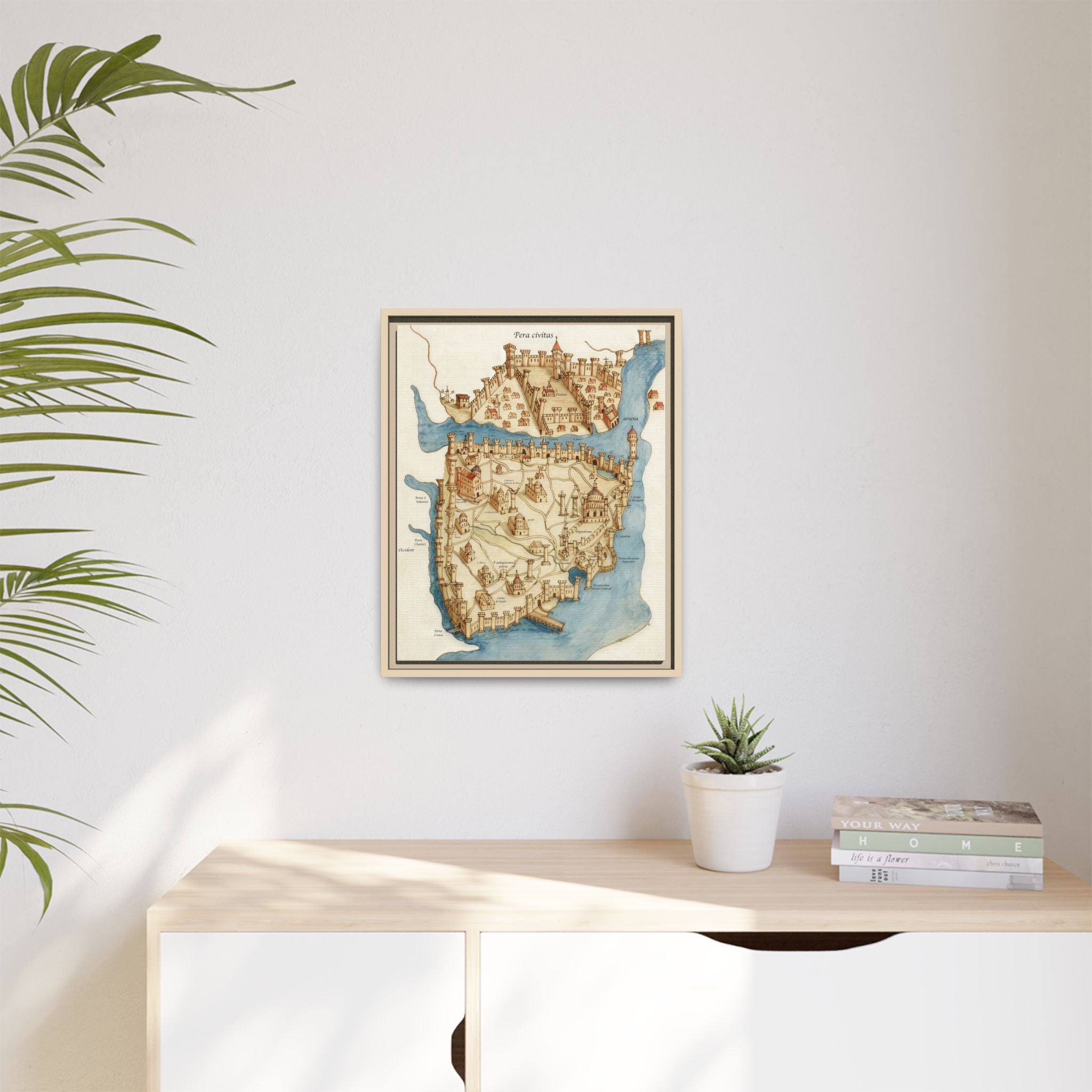 Framed Vintage Constantinople Map Canvas — Matte Nautical Wall Art