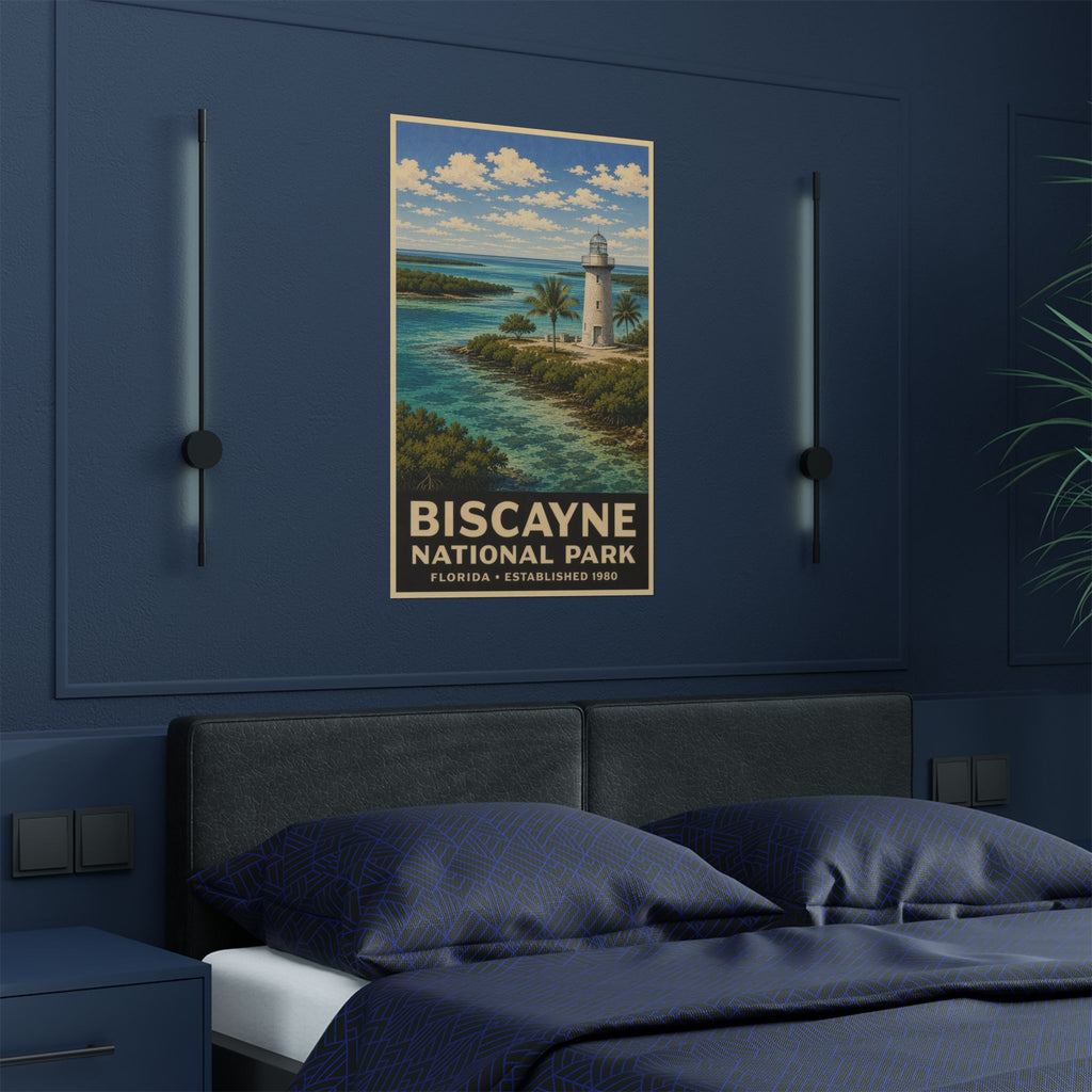 Biscayne National Park Lighthouse Poster — Vintage Florida Travel Print (300gsm)