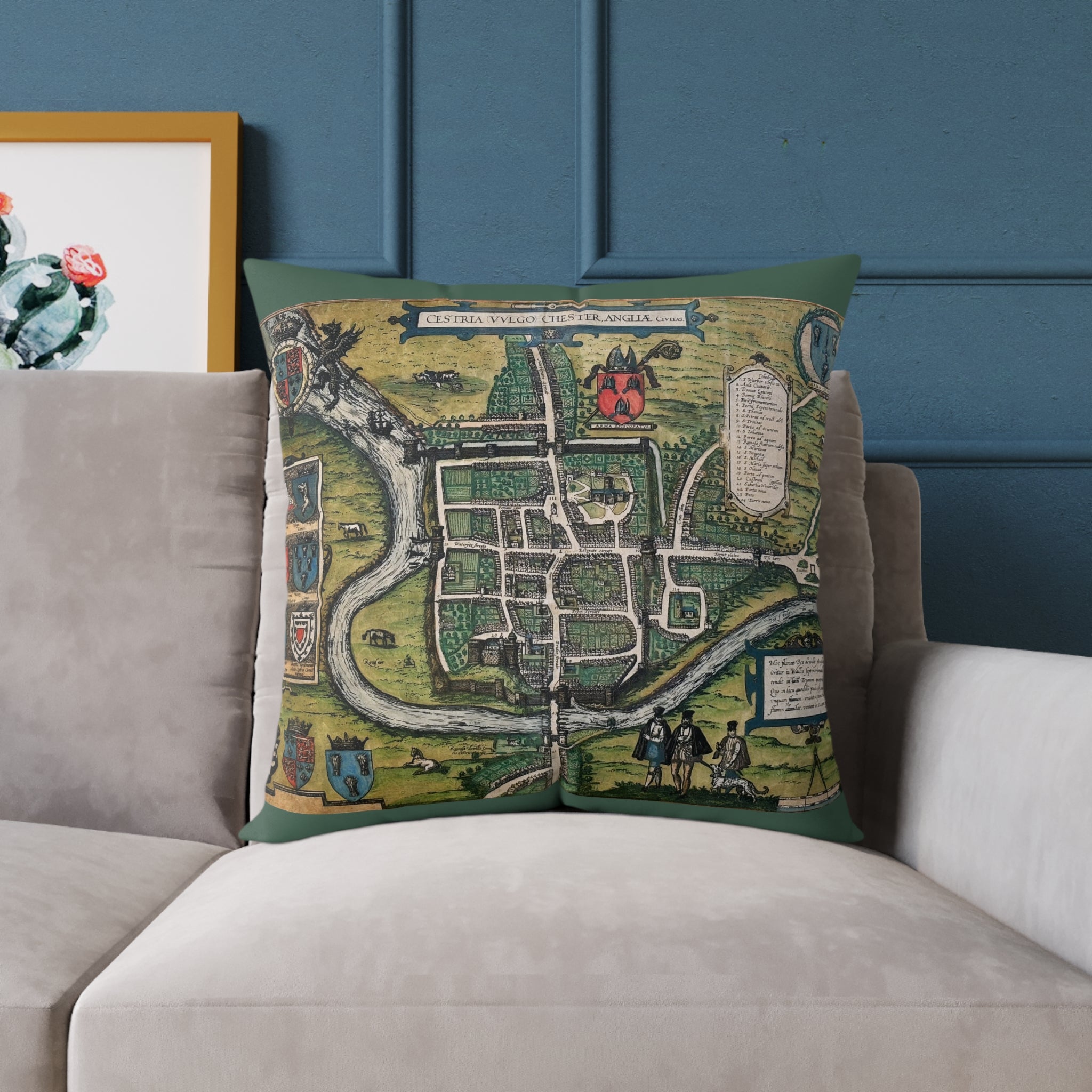 Chester, England by Braun and Hogenberg Antique Map Pillow
