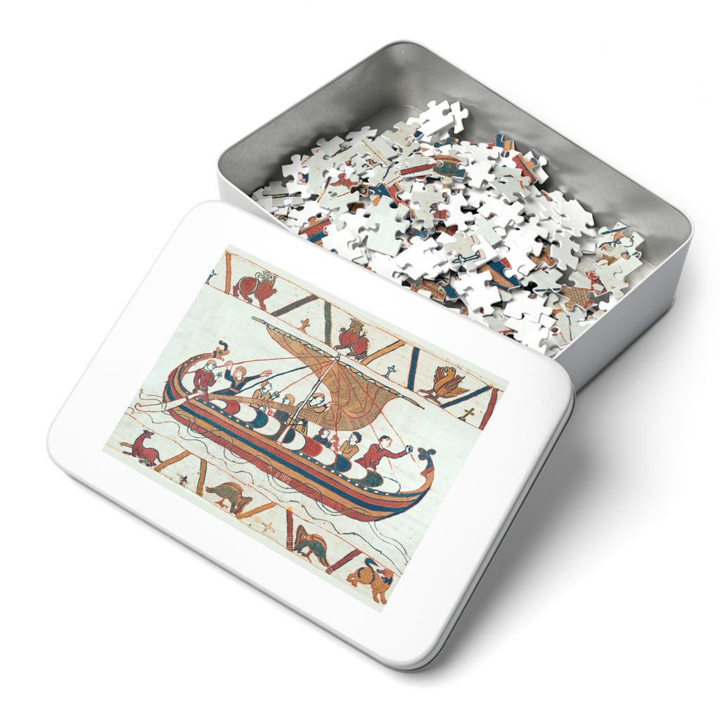 Bayeux Tapestry Norman Ship Jigsaw Puzzle with Tin | Historical Boat Illustration