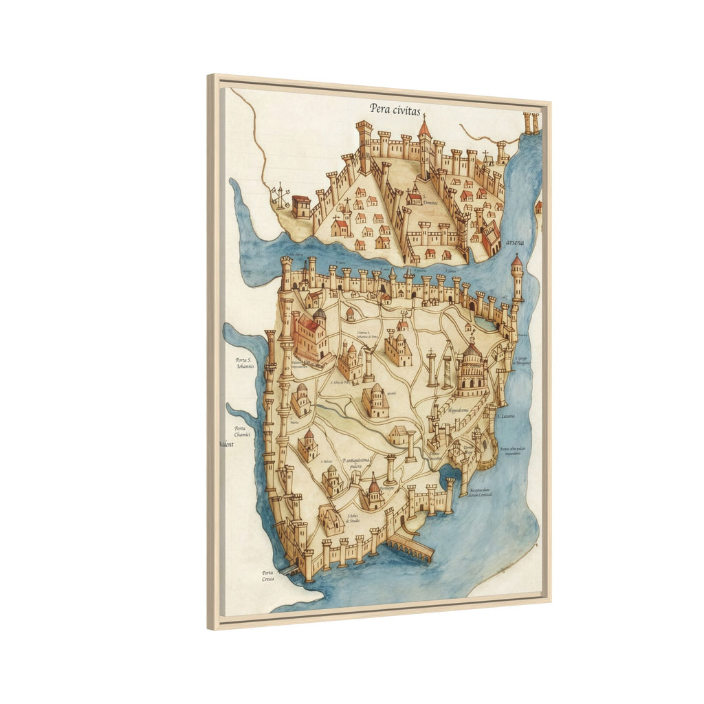Framed Vintage Constantinople Map Canvas — Matte Nautical Wall Art