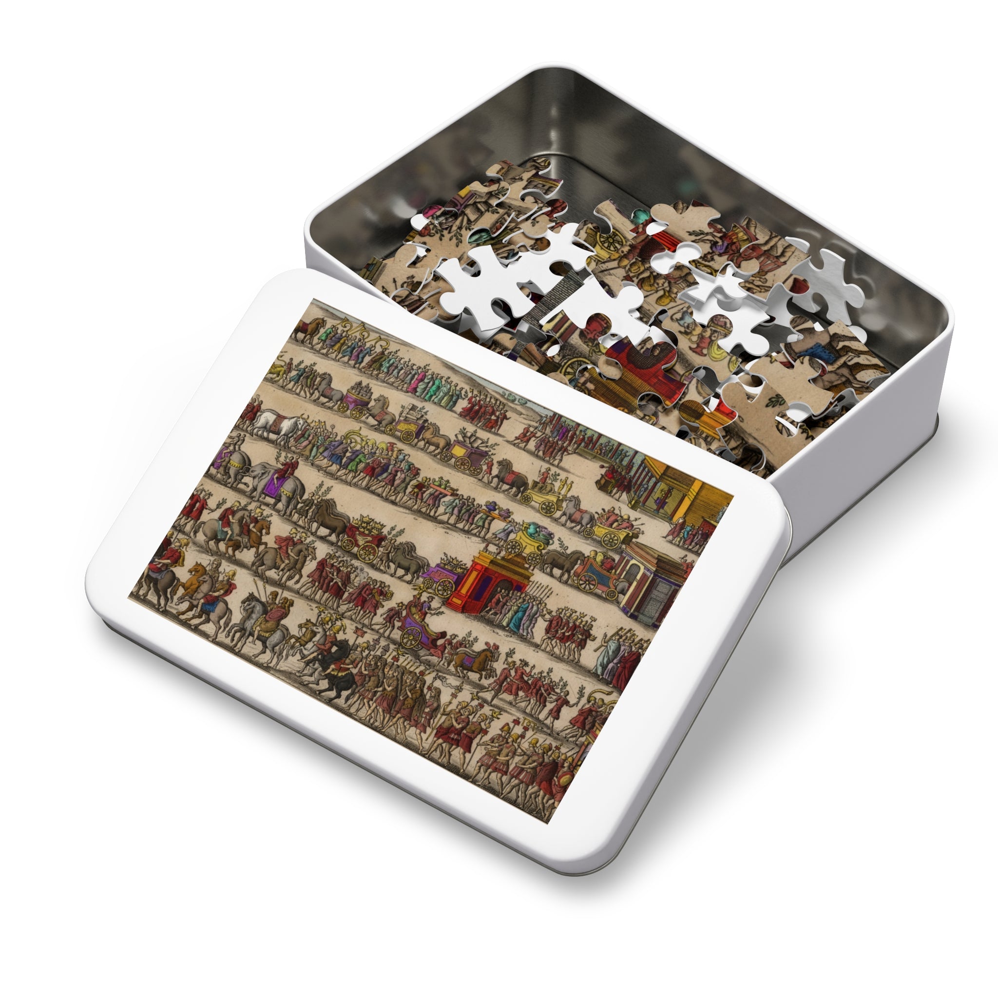 Roman Triumph Illustration Jigsaw Puzzle with Tin | Hand-Colored Engraving