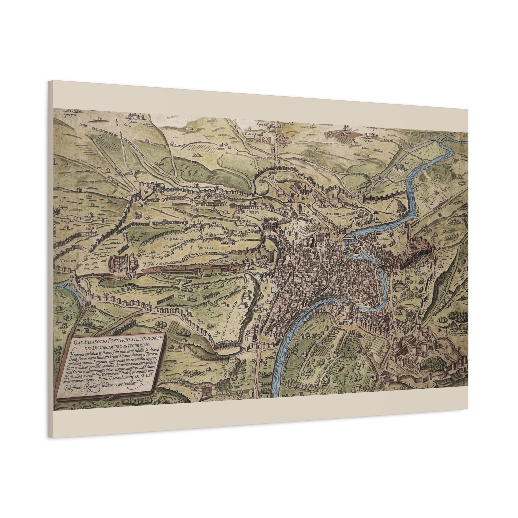 Antique City Map of Rome Matte Canvas Print — Vintage Stretched Wall Art