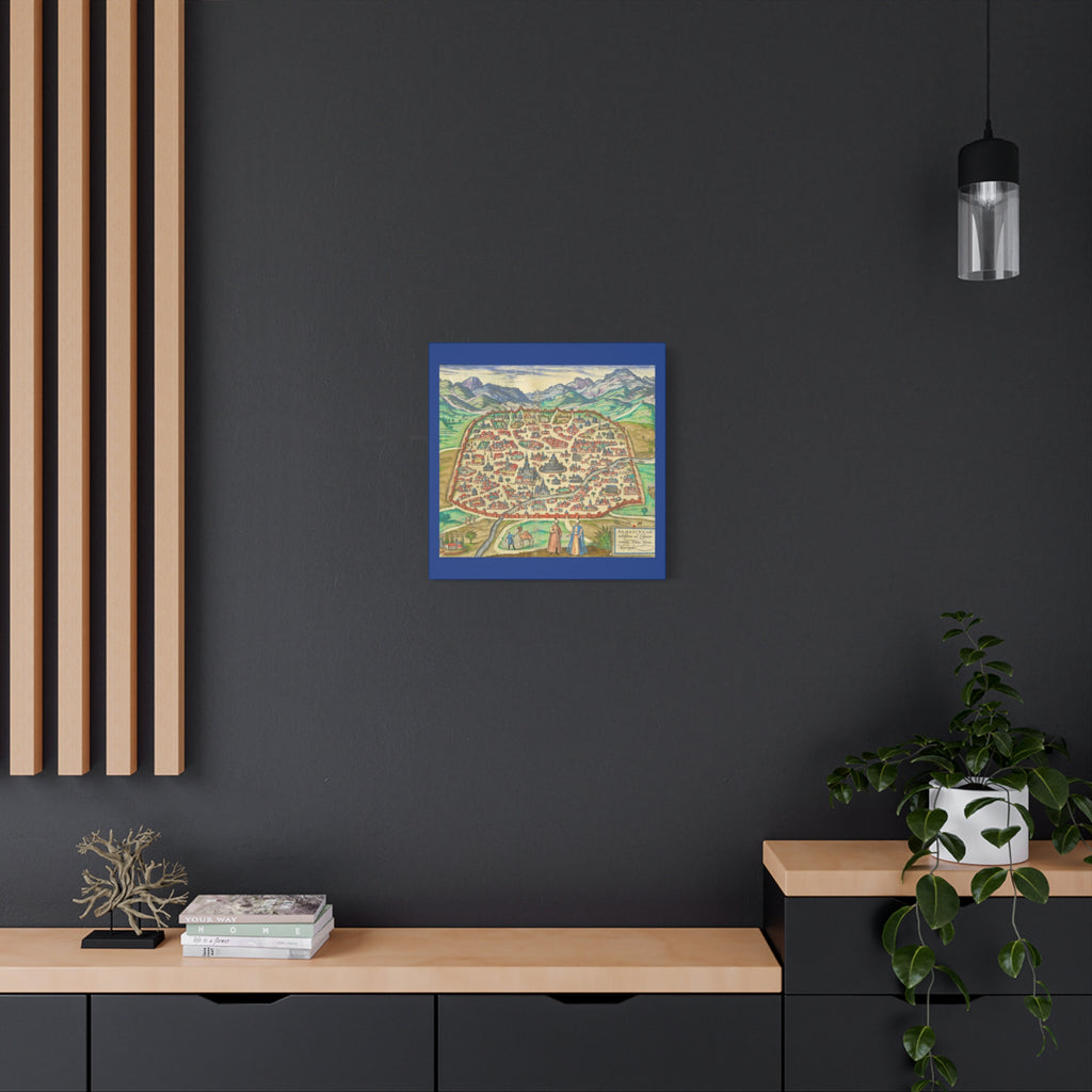 Antique Damascus Syria Birdseye City Map Matte Canvas