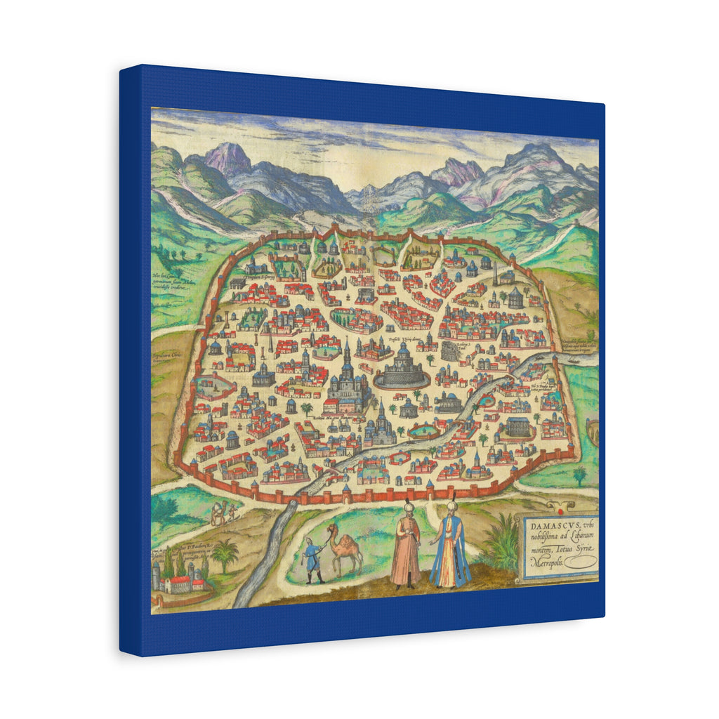Antique Damascus Syria Birdseye City Map Matte Canvas
