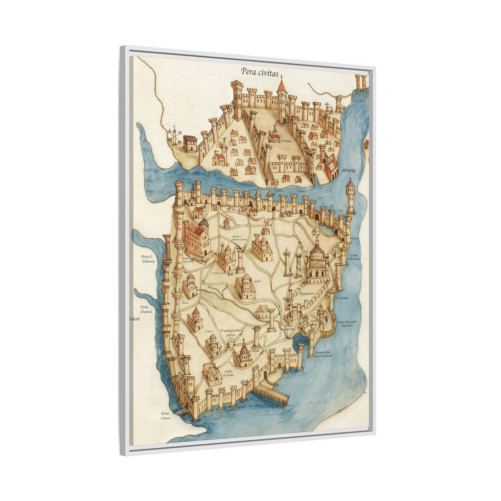 Framed Vintage Constantinople Map Canvas — Matte Nautical Wall Art