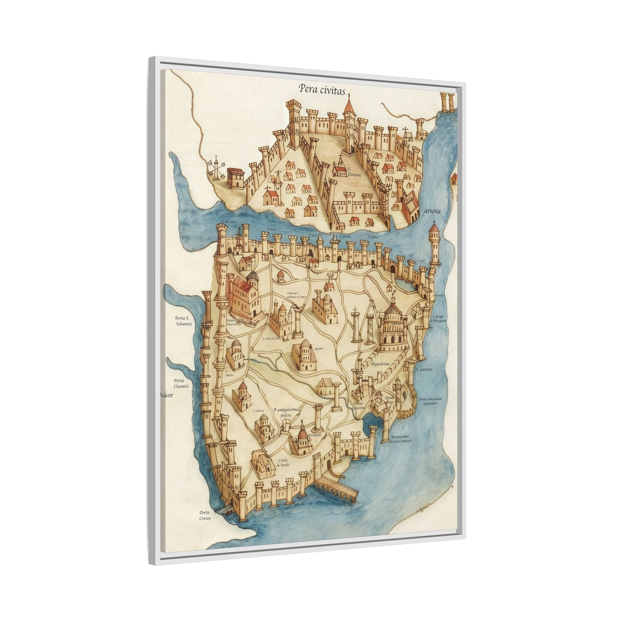 Framed Vintage Constantinople Map Canvas — Matte Nautical Wall Art