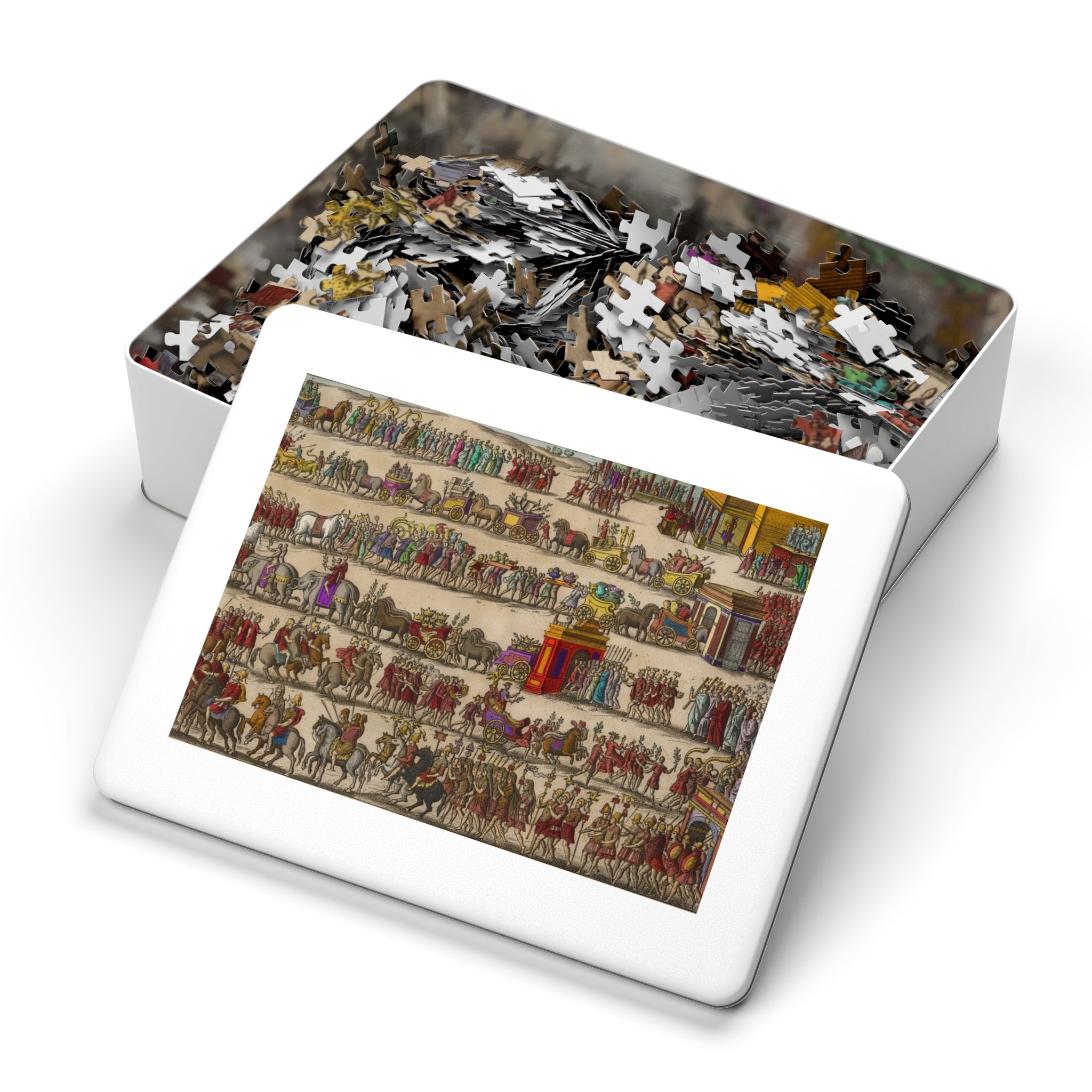 Roman Triumph Illustration Jigsaw Puzzle with Tin | Hand-Colored Engraving