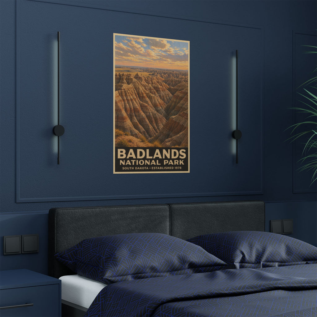 Badlands National Park Satin Poster — Vintage Travel Wall Art (300gsm)